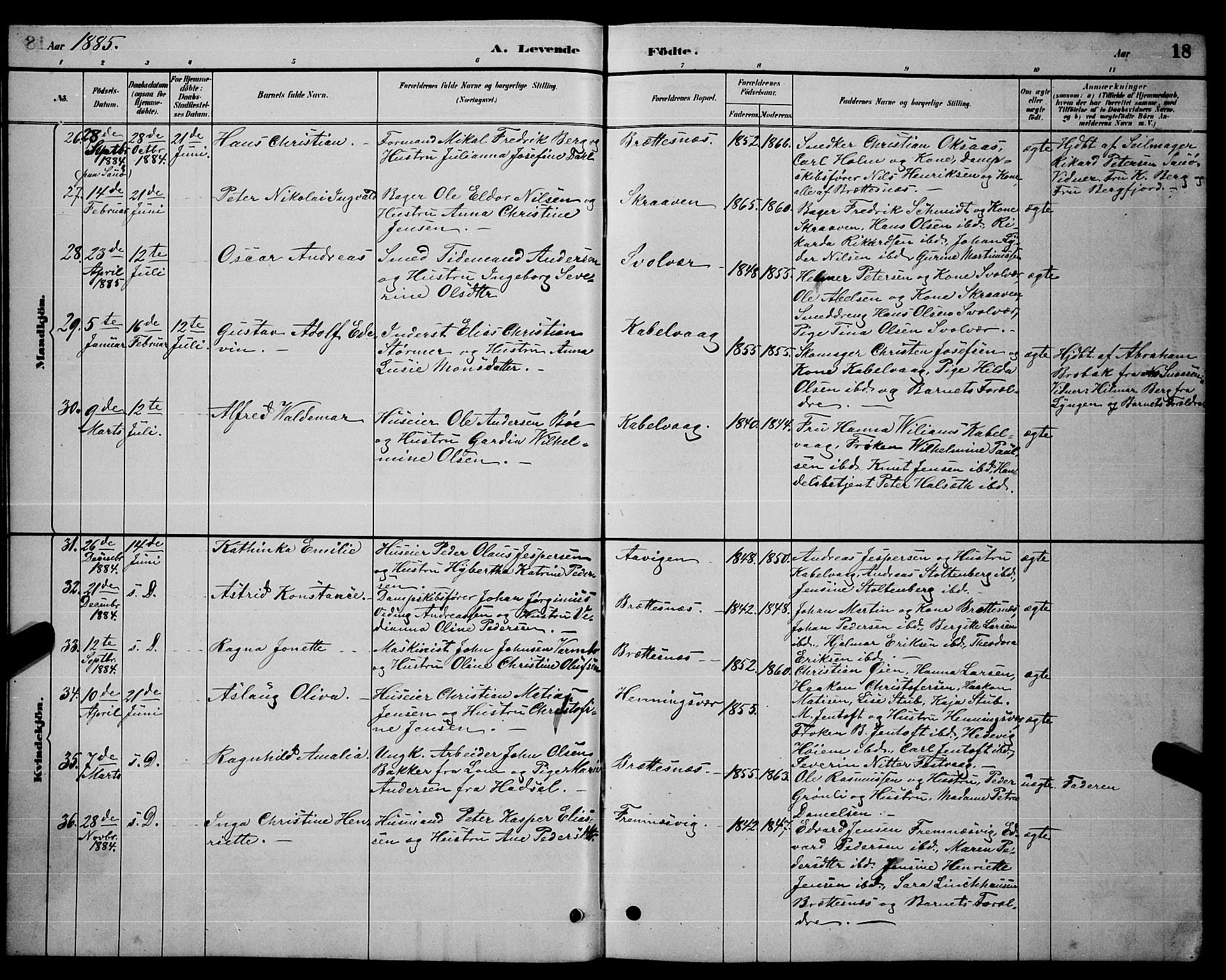 Ministerialprotokoller, klokkerbøker og fødselsregistre - Nordland, SAT/A-1459/874/L1076: Parish register (copy) no. 874C05, 1884-1890, p. 18