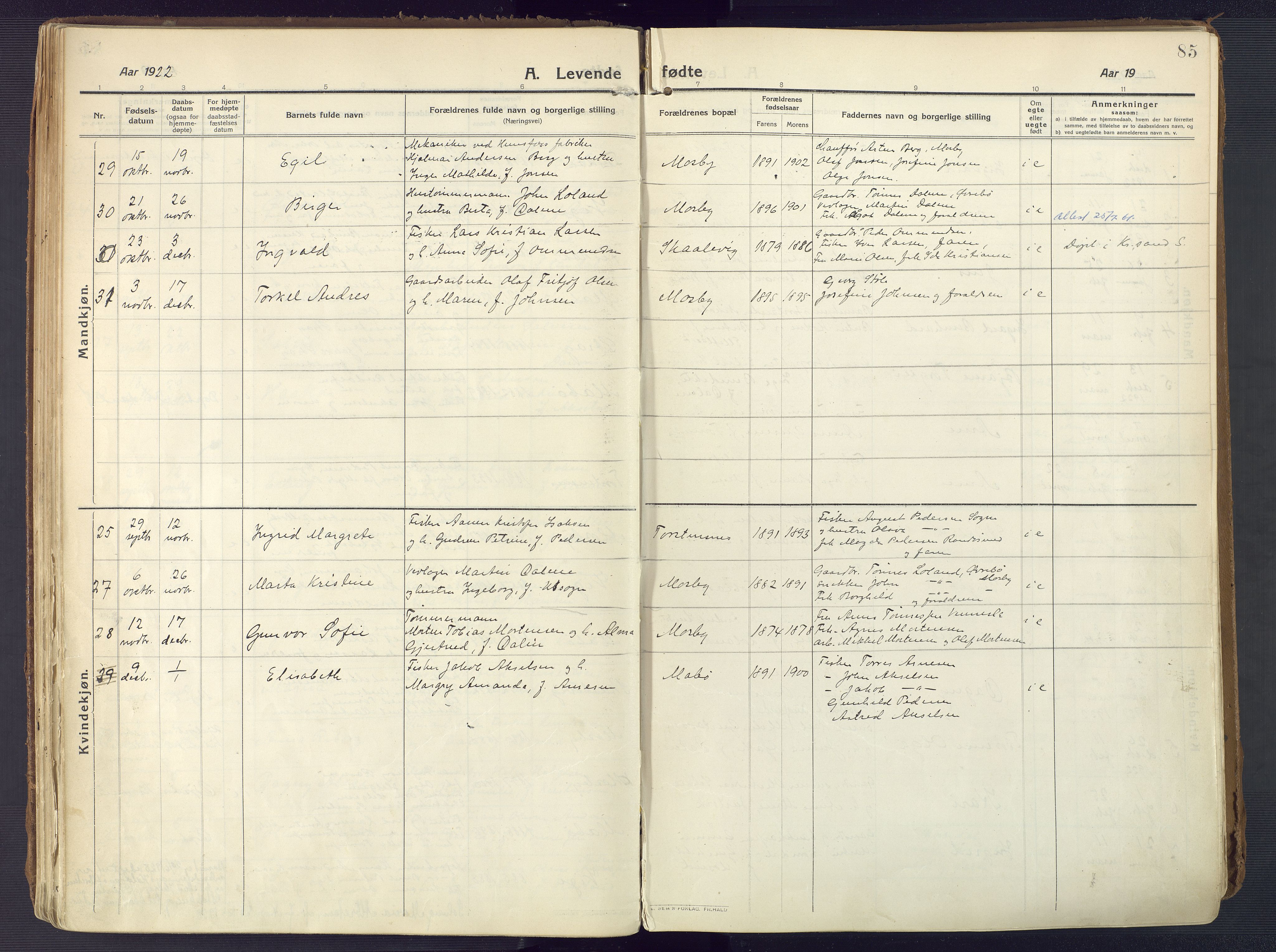 Oddernes sokneprestkontor, AV/SAK-1111-0033/F/Fa/Faa/L0012: Parish register (official) no. A 12, 1912-1925, p. 85