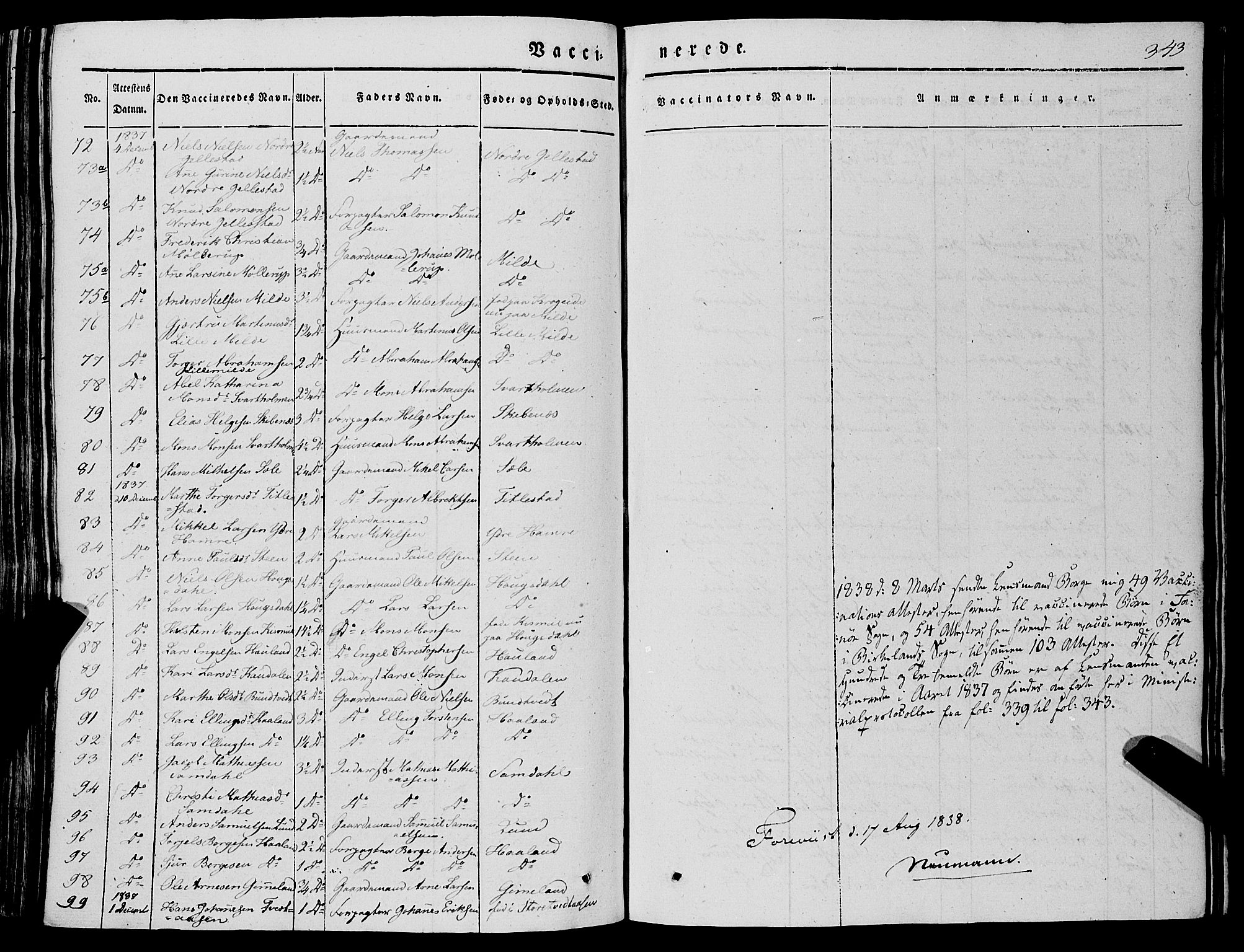 Fana Sokneprestembete, AV/SAB-A-75101/H/Haa/Haaa/L0008: Parish register (official) no. A 8, 1829-1851, p. 343