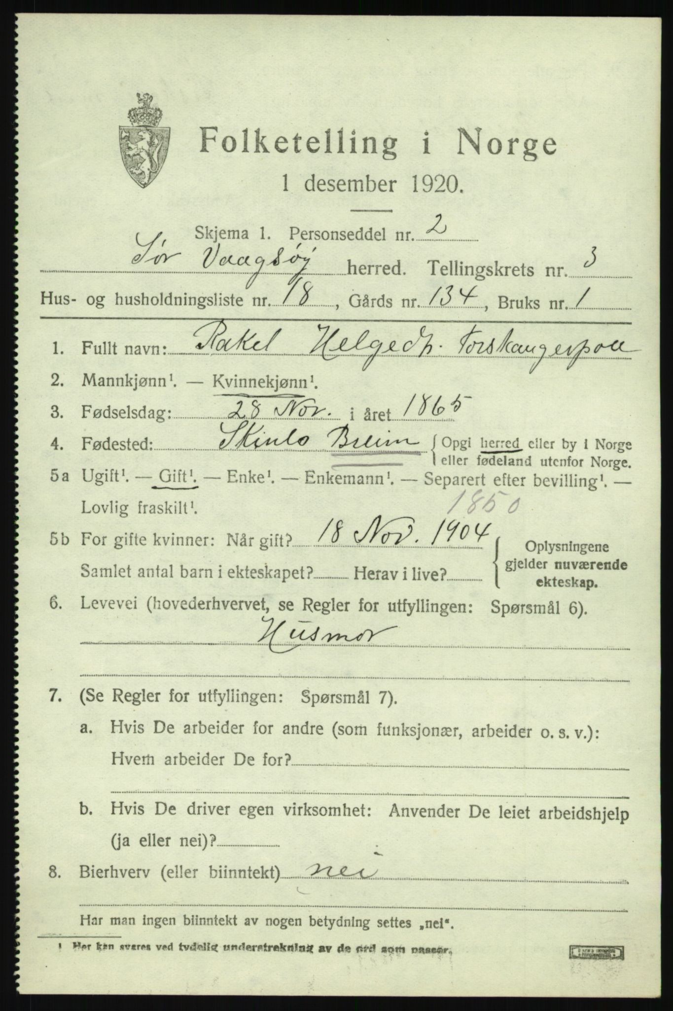 SAB, 1920 census for Sør-Vågsøy, 1920, p. 1768