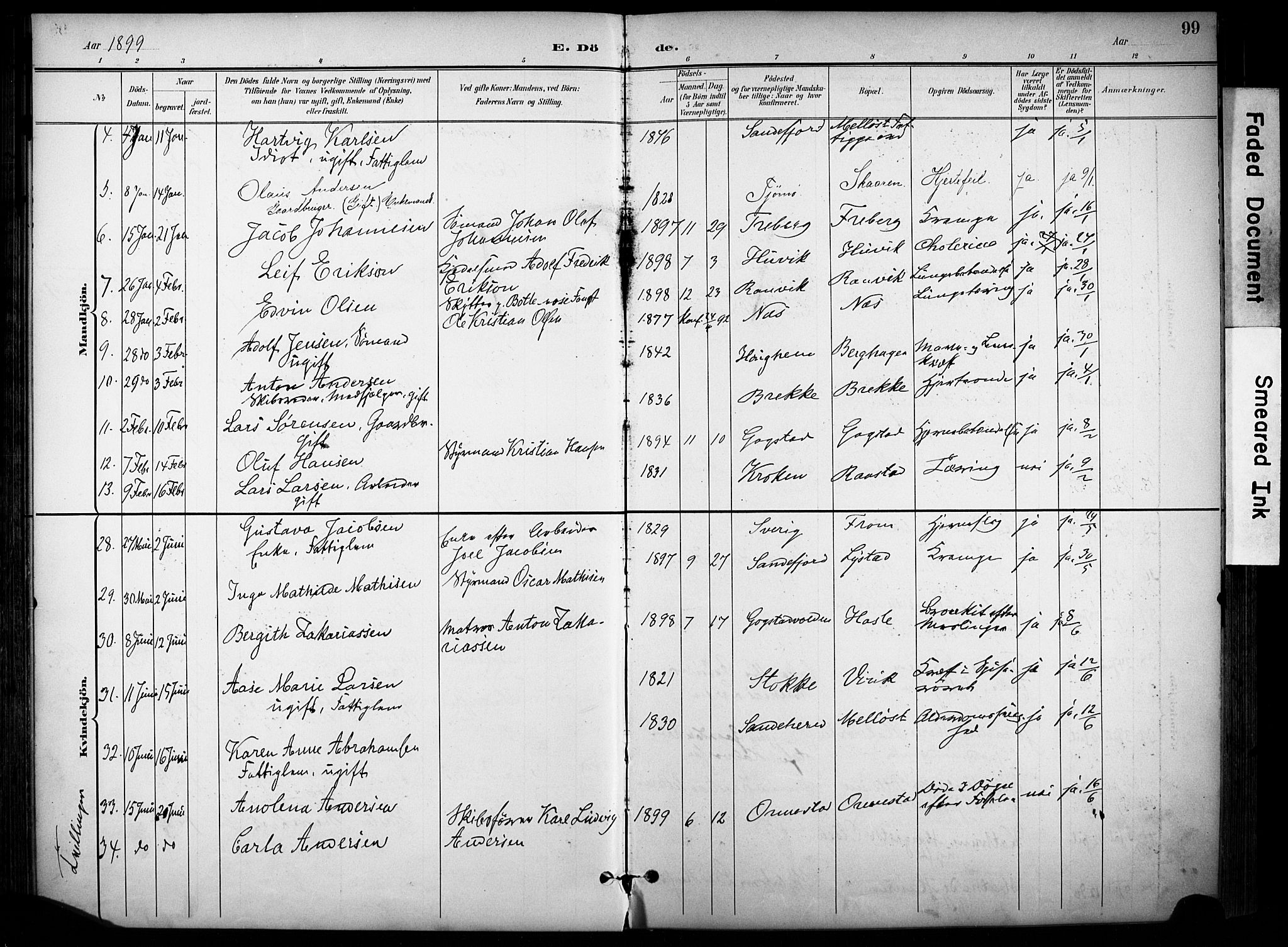 Sandar kirkebøker, SAKO/A-243/F/Fa/L0015: Parish register (official) no. 15, 1896-1907, p. 99
