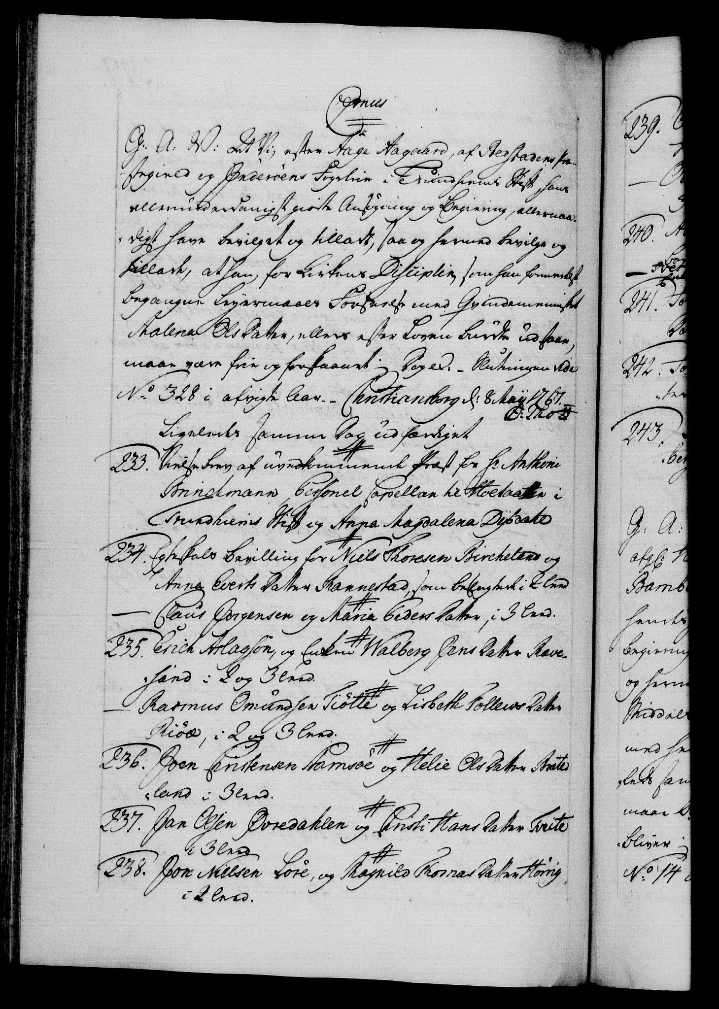 Danske Kanselli 1572-1799, RA/EA-3023/F/Fc/Fca/Fcaa/L0043: Norske registre, 1766-1768, p. 319b