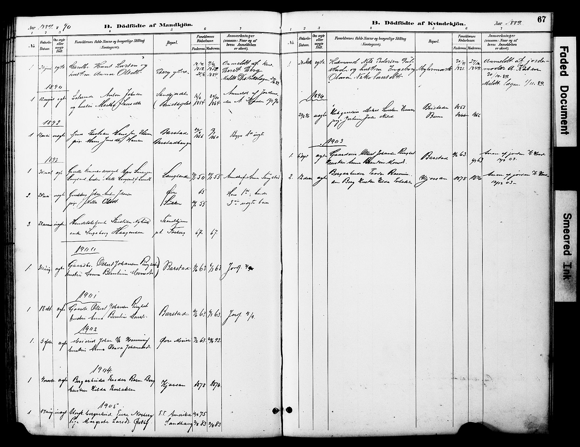 Ministerialprotokoller, klokkerbøker og fødselsregistre - Nord-Trøndelag, SAT/A-1458/722/L0226: Parish register (copy) no. 722C02, 1889-1927, p. 67