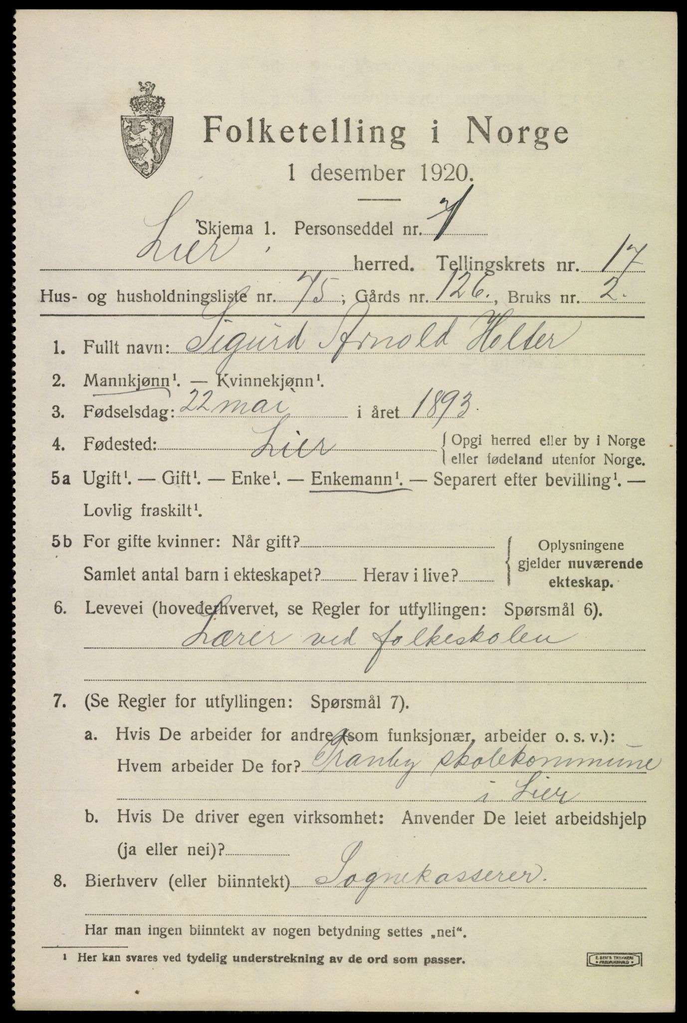 SAKO, 1920 census for Lier, 1920, p. 25296