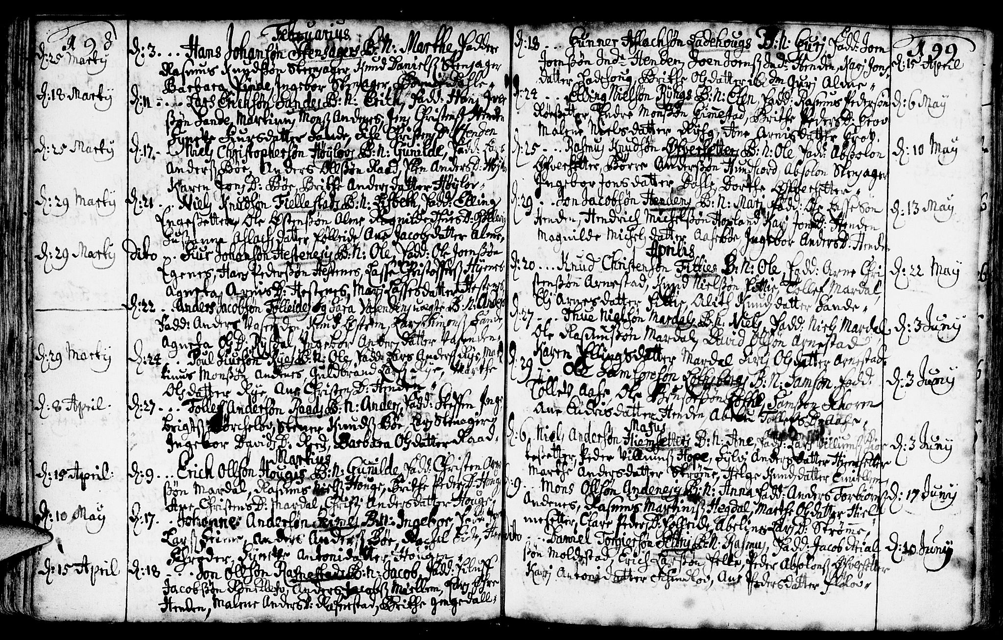 Gloppen sokneprestembete, AV/SAB-A-80101/H/Haa/Haaa/L0002: Parish register (official) no. A 2, 1712-1735, p. 198-199