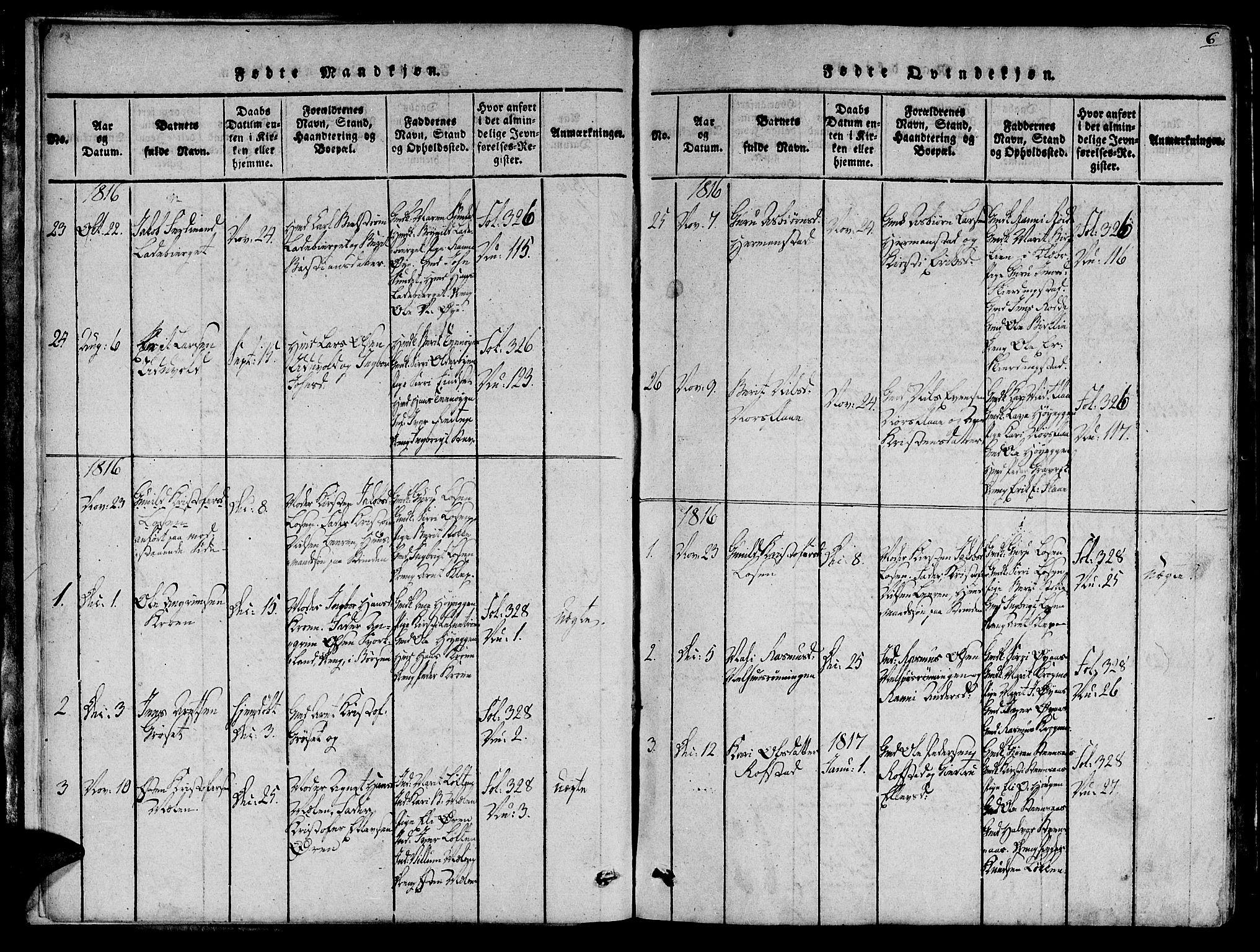 Ministerialprotokoller, klokkerbøker og fødselsregistre - Sør-Trøndelag, SAT/A-1456/691/L1065: Parish register (official) no. 691A03 /1, 1816-1826, p. 6