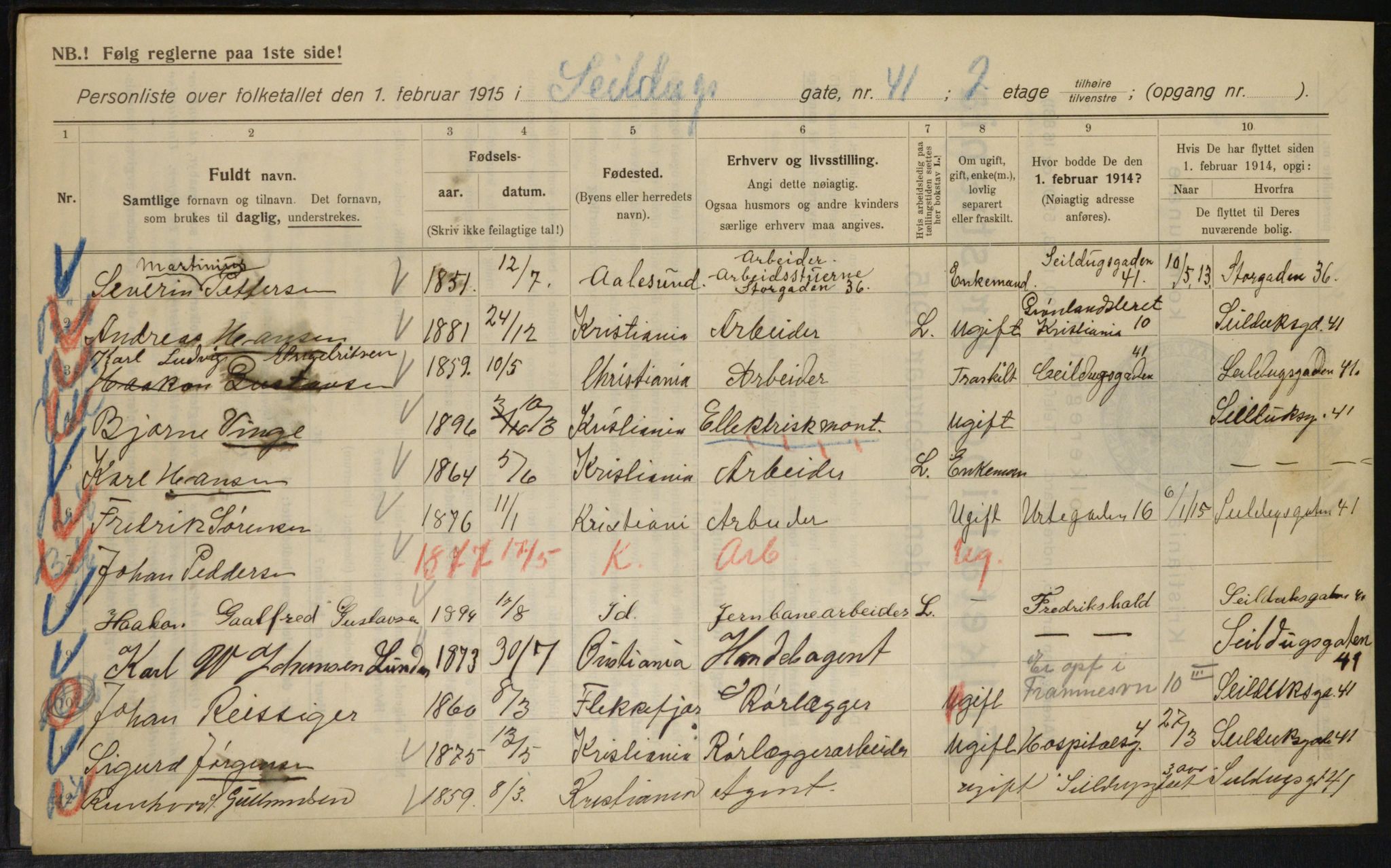 OBA, Municipal Census 1915 for Kristiania, 1915, p. 94392