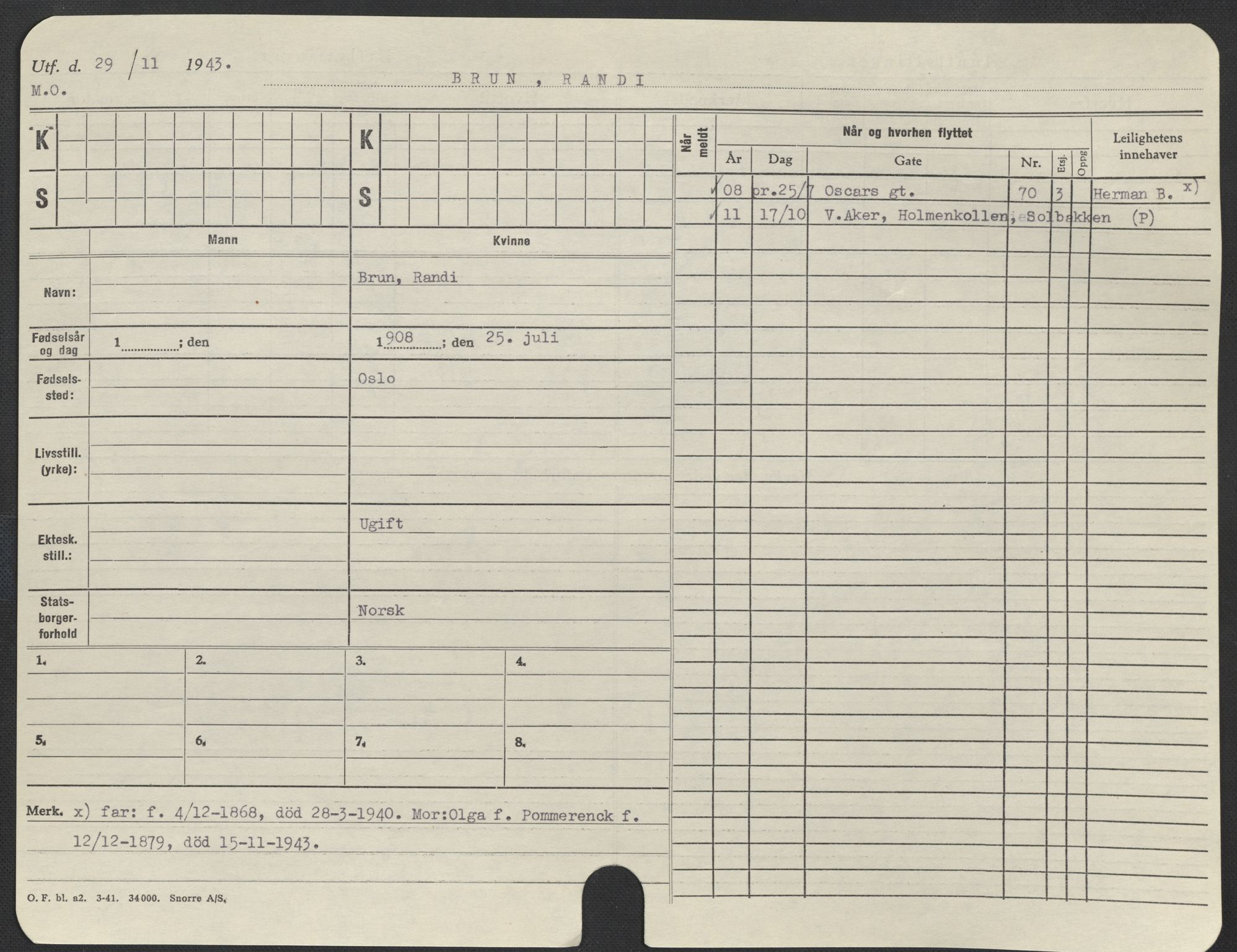 Oslo folkeregister, Registerkort, AV/SAO-A-11715/F/Fa/Fac/L0013: Kvinner, 1906-1914, p. 898a