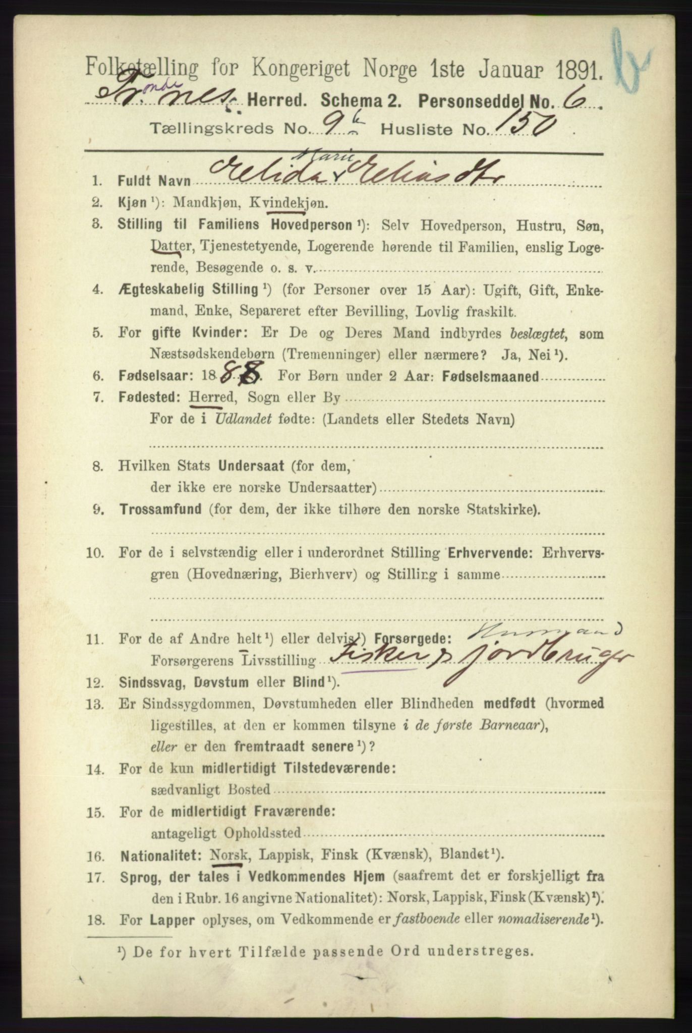 RA, 1891 census for 1914 Trondenes, 1891, p. 7424