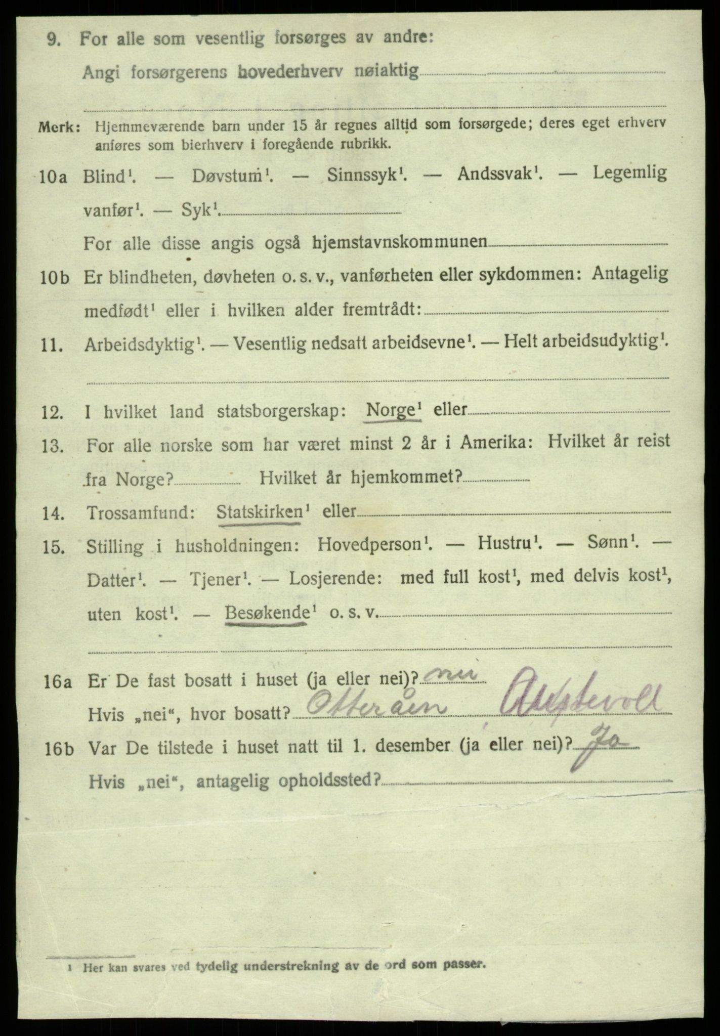 SAB, 1920 census for Sund, 1920, p. 3092