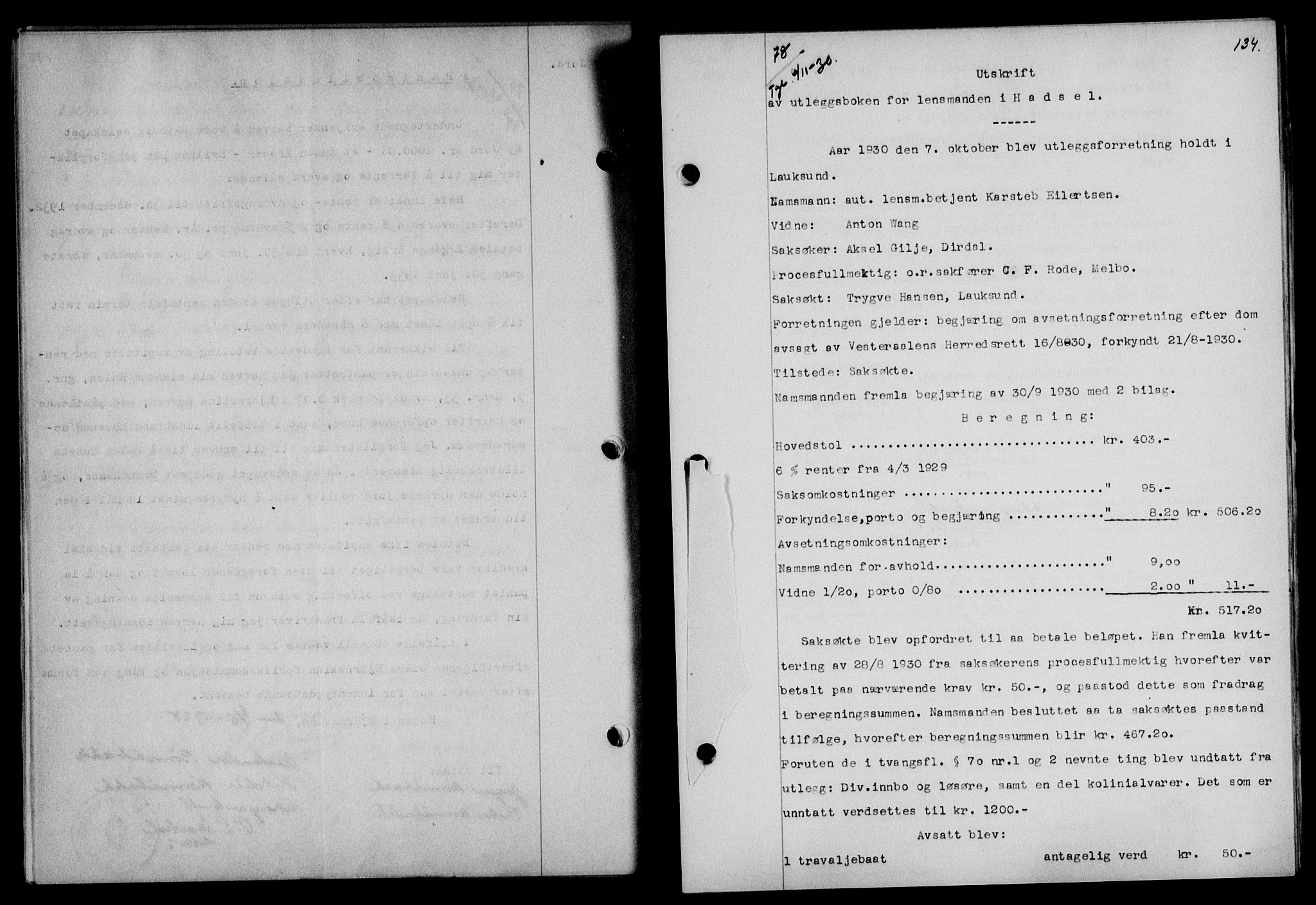 Vesterålen sorenskriveri, SAT/A-4180/1/2/2Ca/L0052: Mortgage book no. 45, 1930-1931, Deed date: 06.11.1930