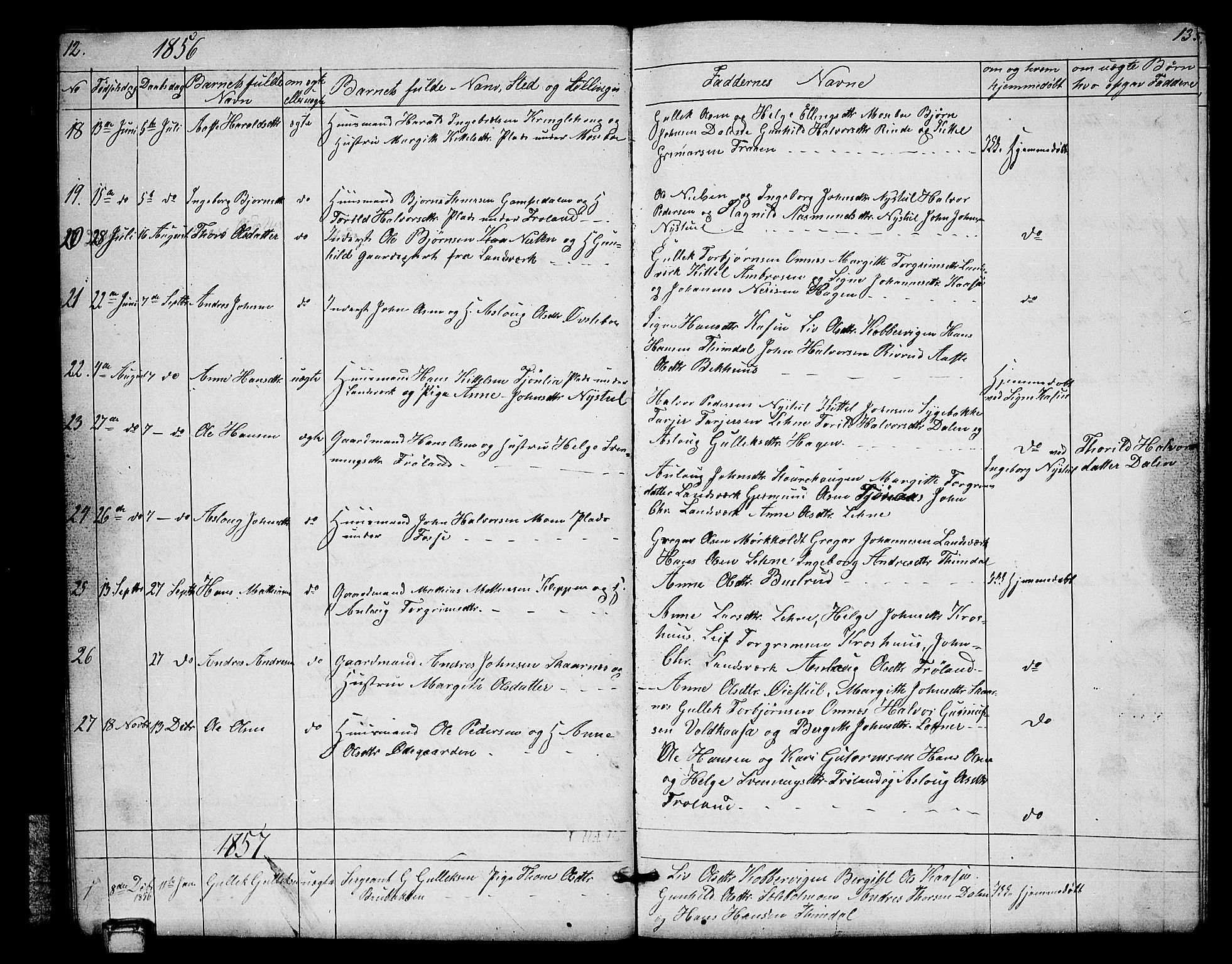 Hjartdal kirkebøker, SAKO/A-270/G/Gb/L0002: Parish register (copy) no. II 2, 1854-1884, p. 12-13