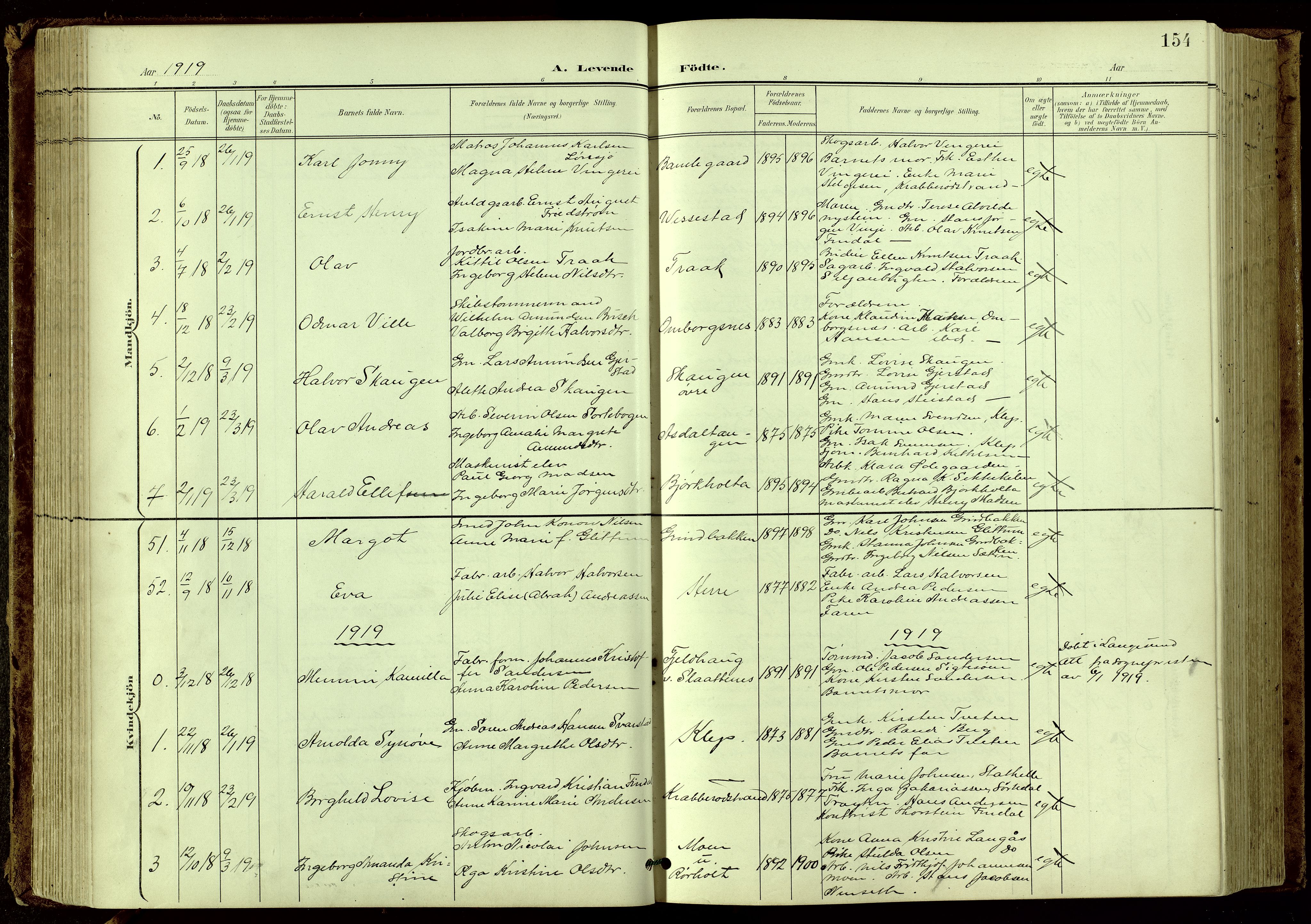 Bamble kirkebøker, SAKO/A-253/G/Ga/L0010: Parish register (copy) no. I 10, 1901-1919, p. 154