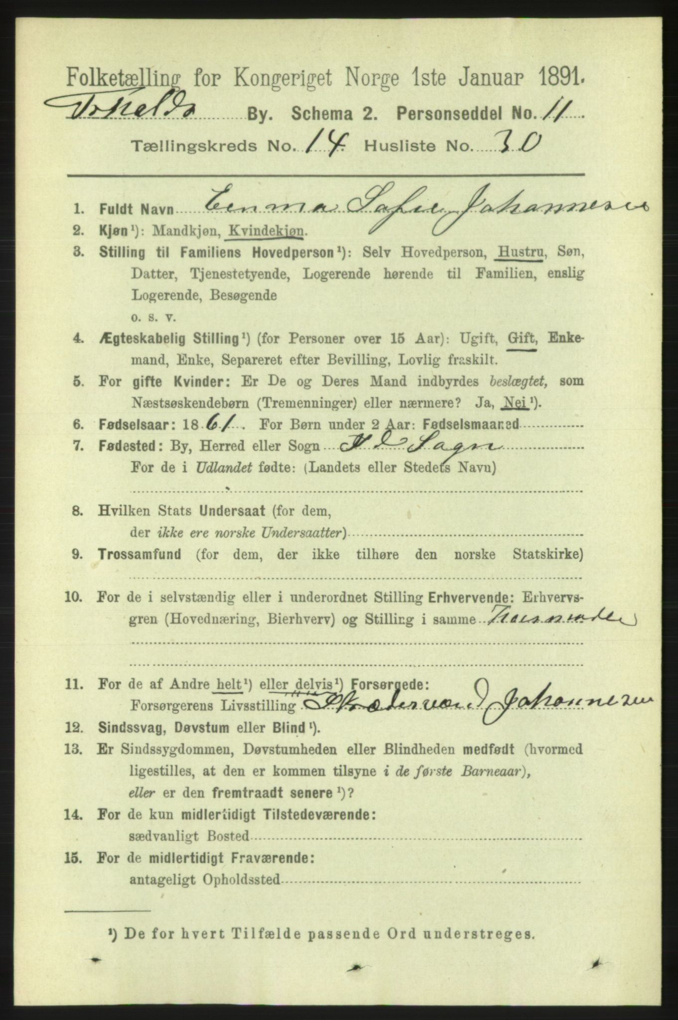 RA, 1891 census for 0101 Fredrikshald, 1891, p. 9436