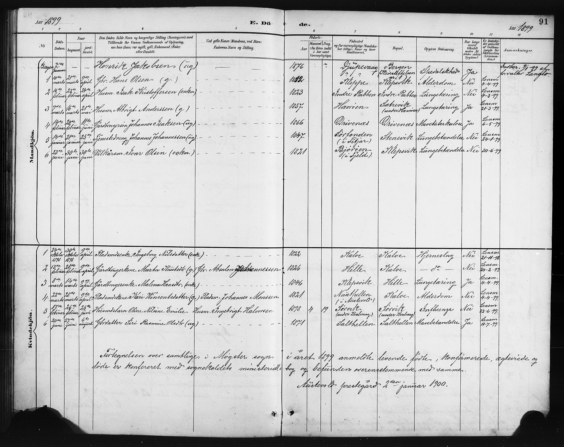 Austevoll Sokneprestembete, SAB/A-74201/H/Hab: Parish register (copy) no. B 4, 1889-1901, p. 91