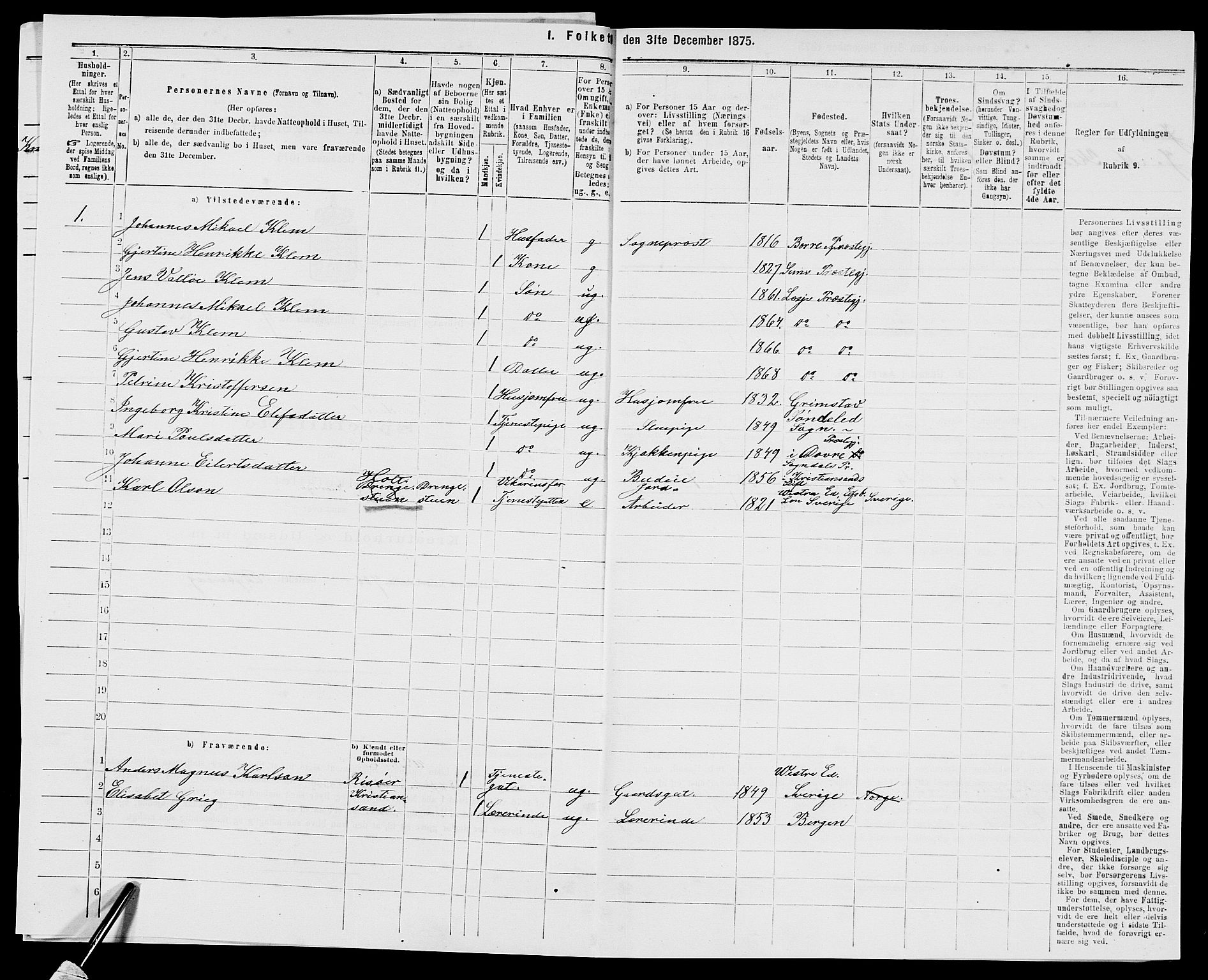 SAK, 1875 census for 0915P Dypvåg, 1875, p. 818