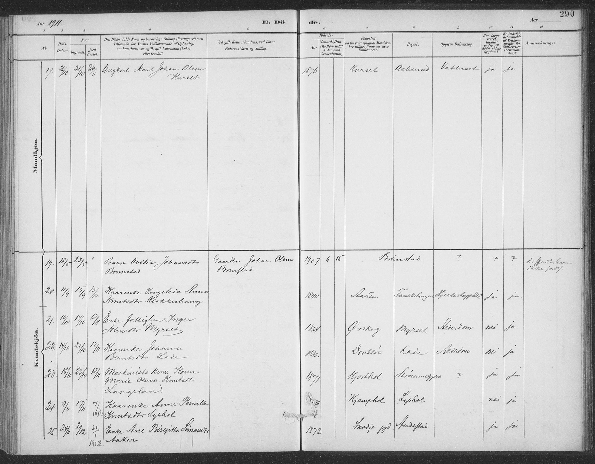 Ministerialprotokoller, klokkerbøker og fødselsregistre - Møre og Romsdal, AV/SAT-A-1454/523/L0335: Parish register (official) no. 523A02, 1891-1911, p. 290
