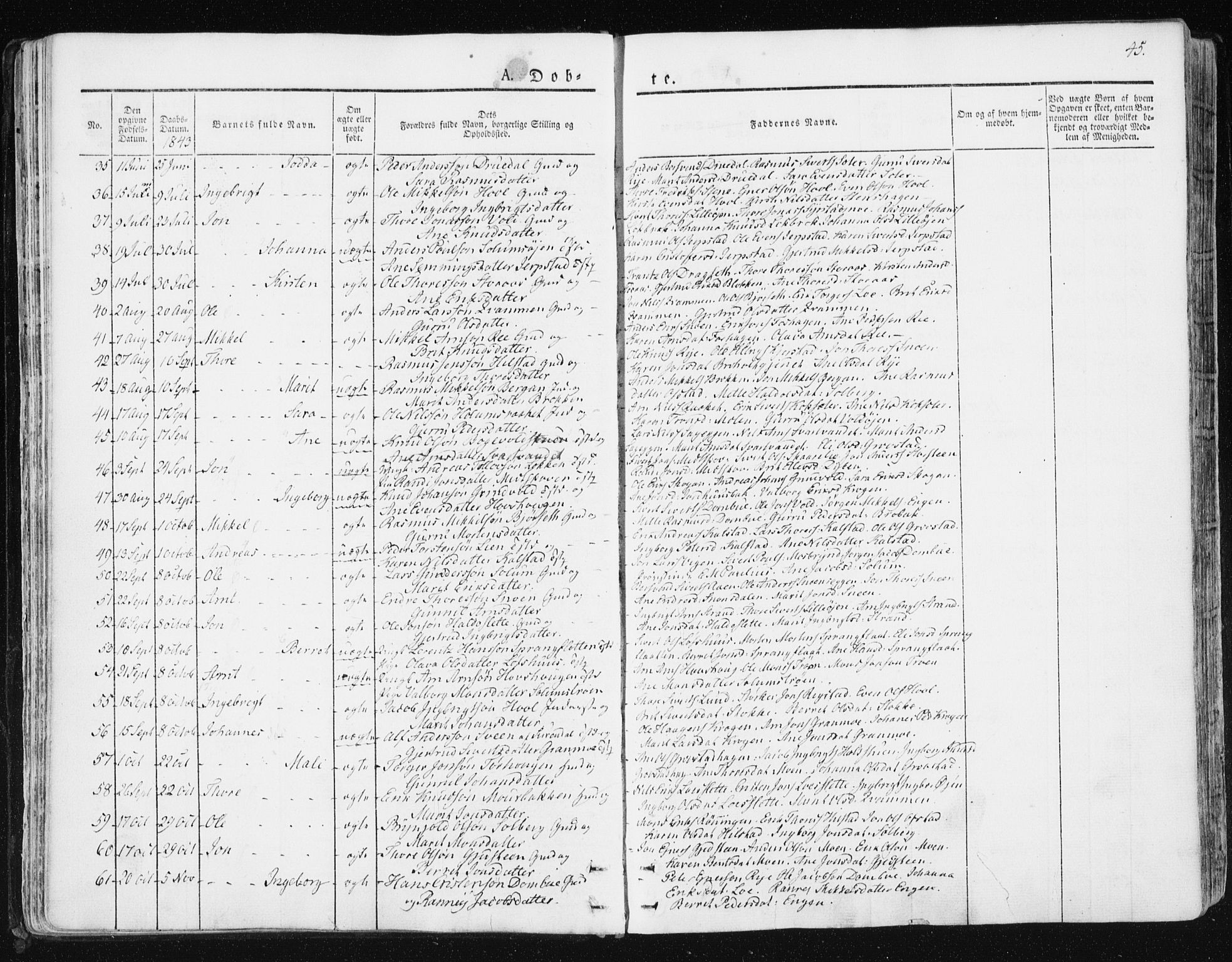 Ministerialprotokoller, klokkerbøker og fødselsregistre - Sør-Trøndelag, SAT/A-1456/672/L0855: Parish register (official) no. 672A07, 1829-1860, p. 45