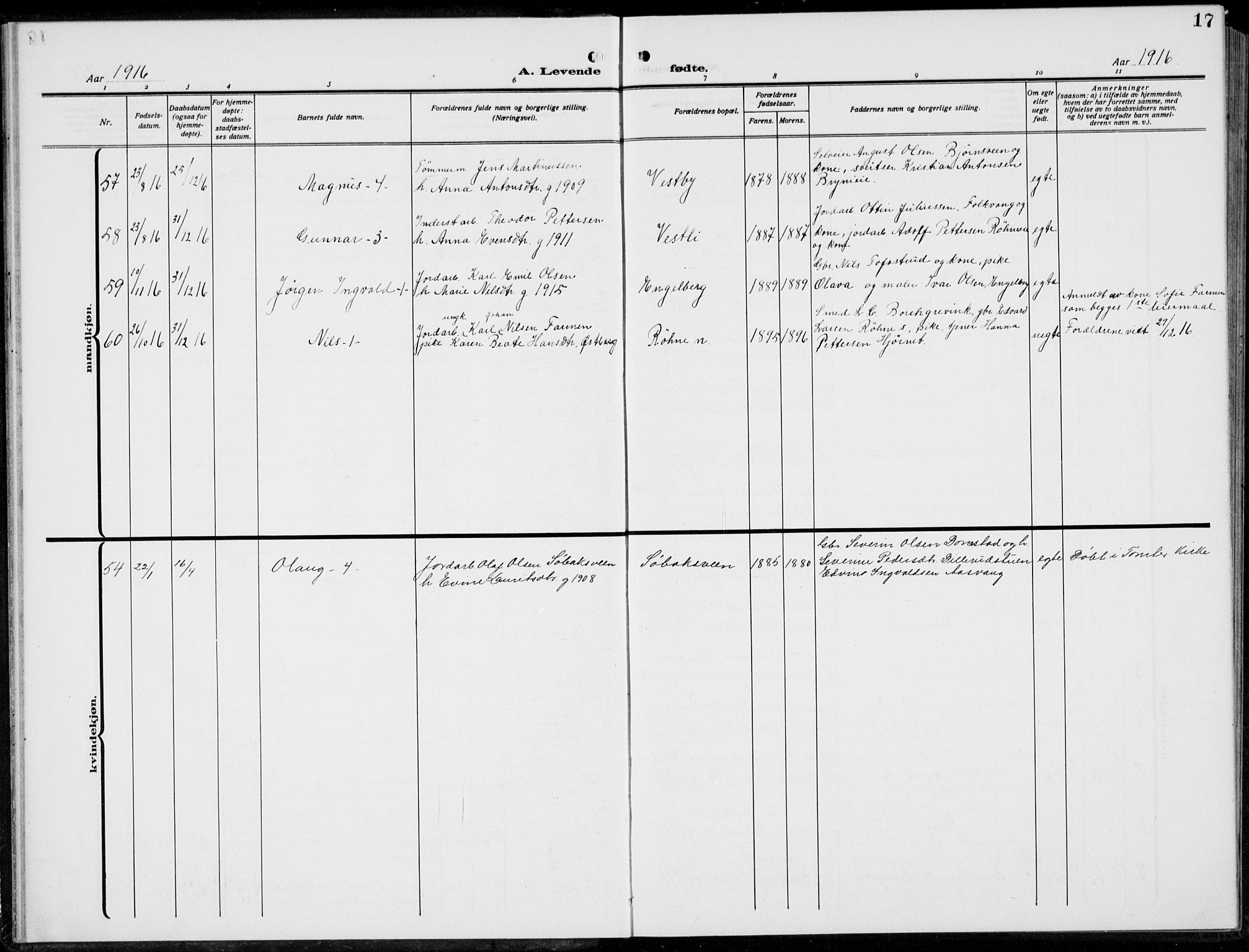 Romedal prestekontor, AV/SAH-PREST-004/L/L0014: Parish register (copy) no. 14, 1915-1939, p. 17