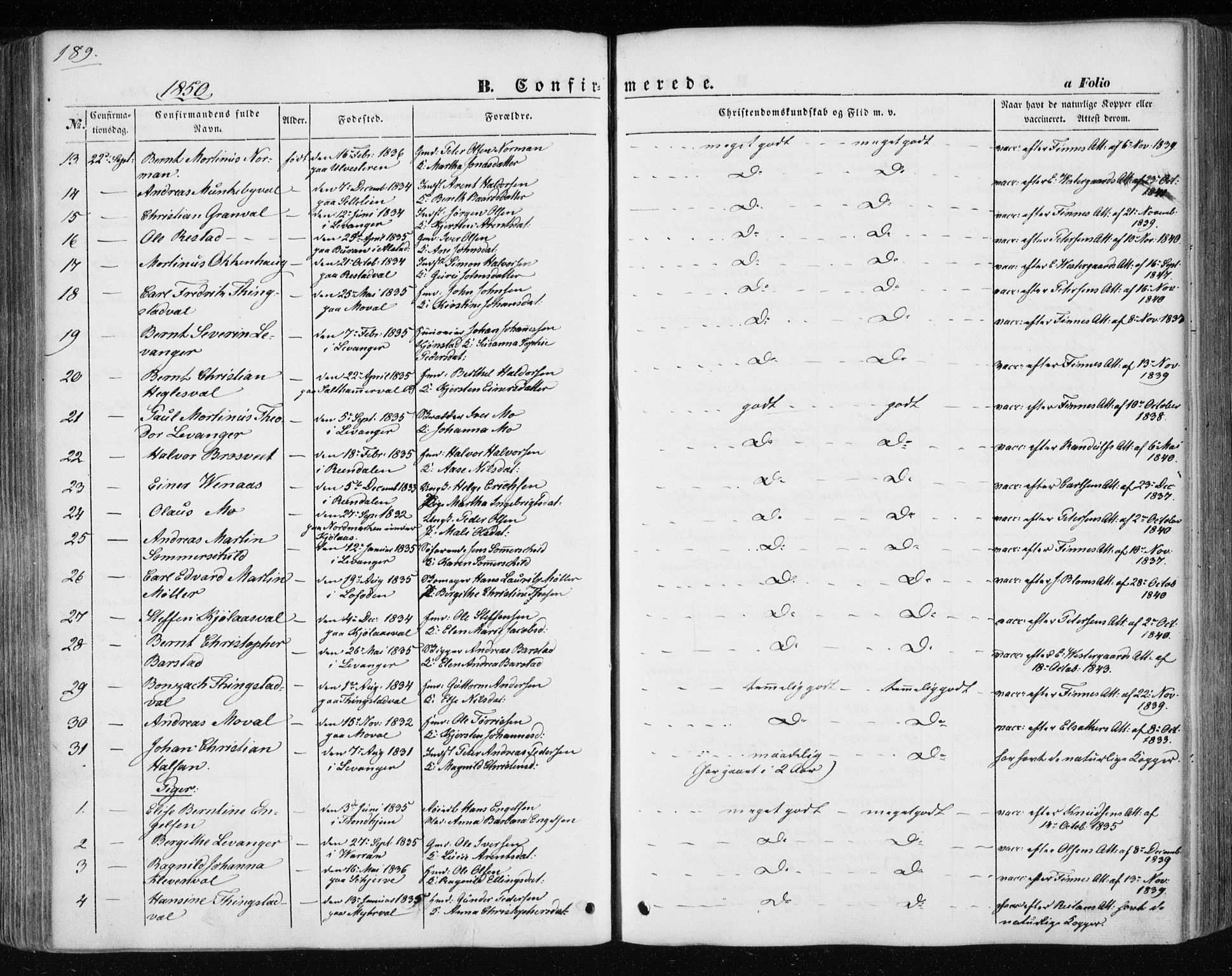 Ministerialprotokoller, klokkerbøker og fødselsregistre - Nord-Trøndelag, SAT/A-1458/717/L0154: Parish register (official) no. 717A07 /1, 1850-1862, p. 189