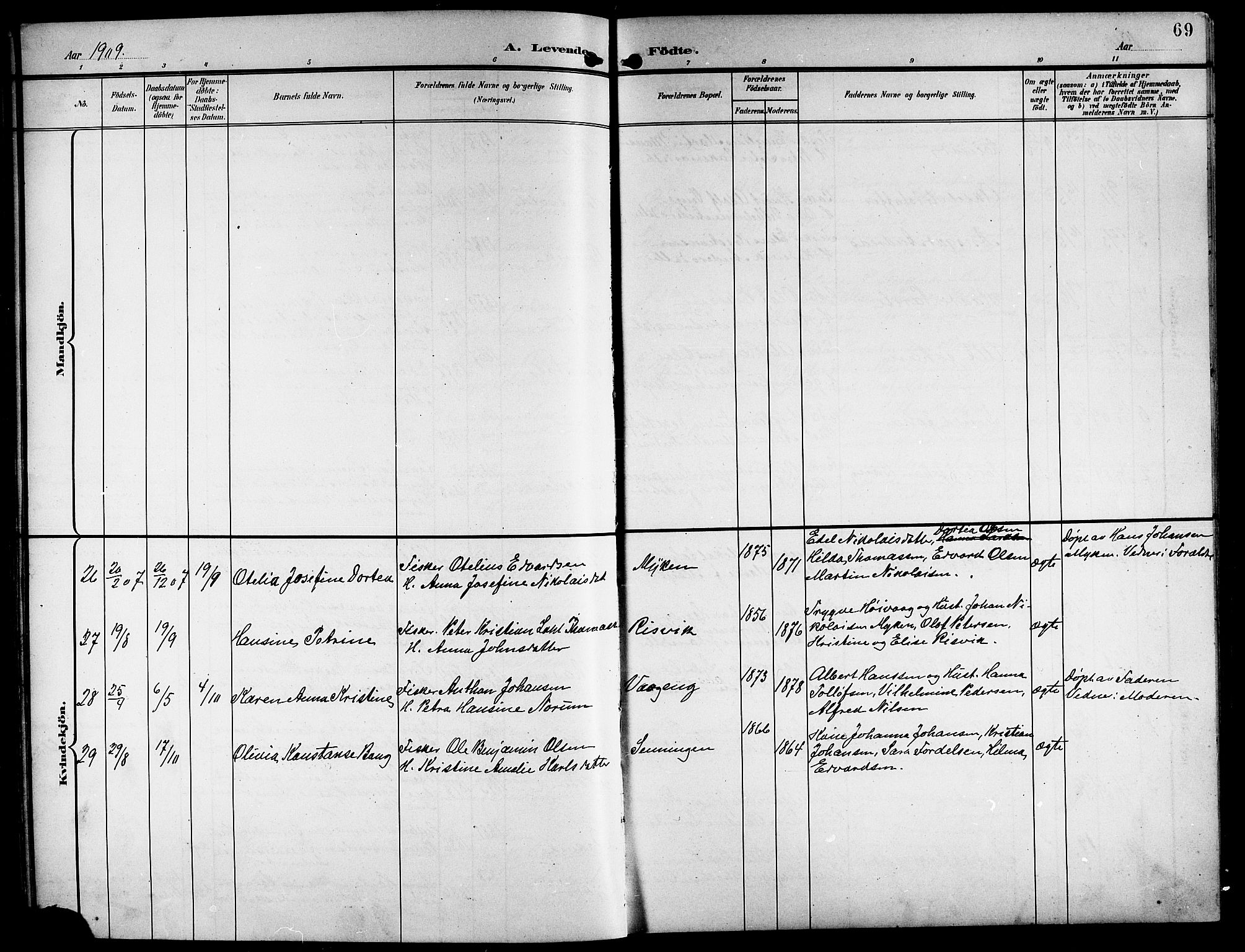 Ministerialprotokoller, klokkerbøker og fødselsregistre - Nordland, AV/SAT-A-1459/841/L0621: Parish register (copy) no. 841C05, 1897-1923, p. 69