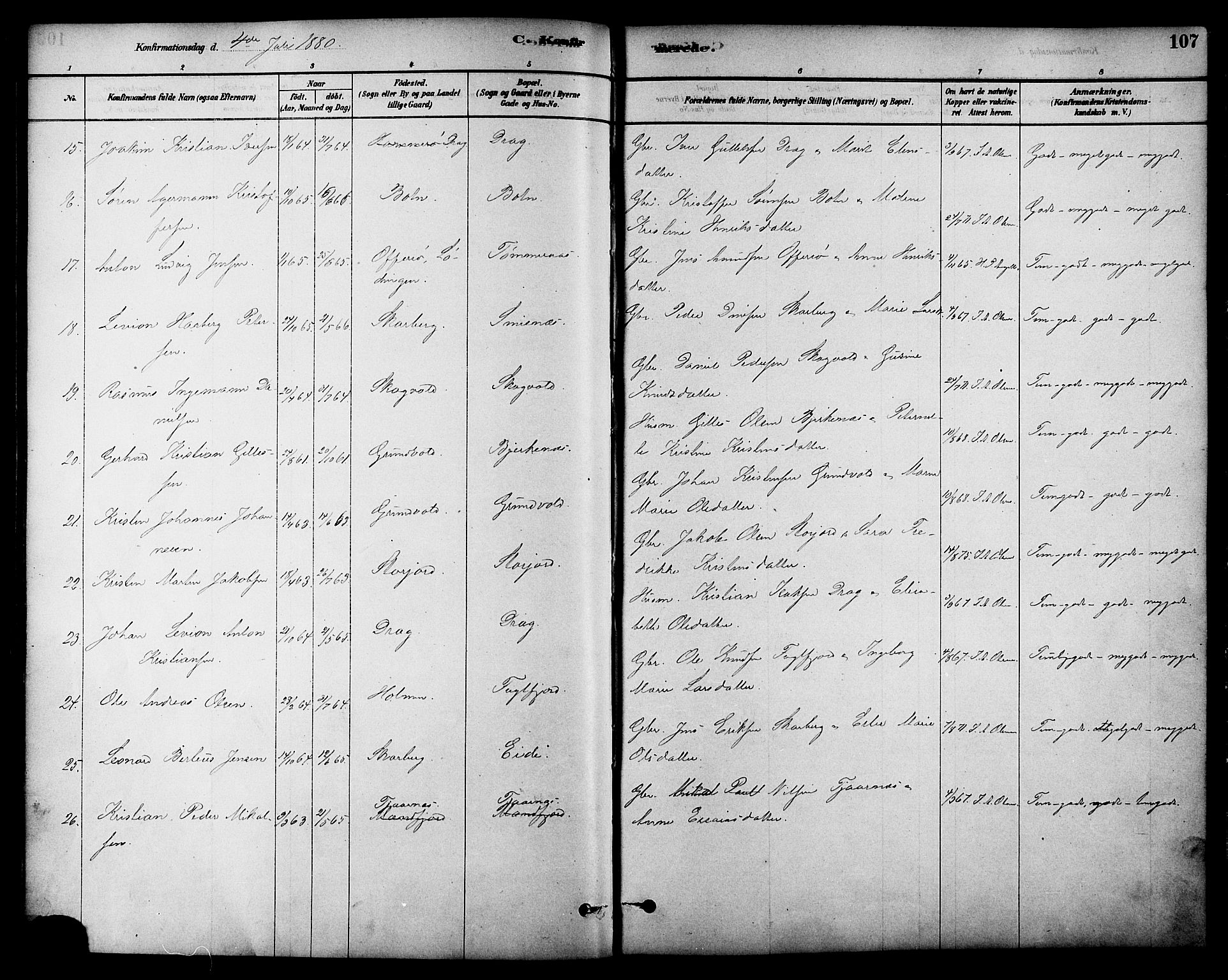 Ministerialprotokoller, klokkerbøker og fødselsregistre - Nordland, AV/SAT-A-1459/861/L0868: Parish register (official) no. 861A03, 1879-1889, p. 107
