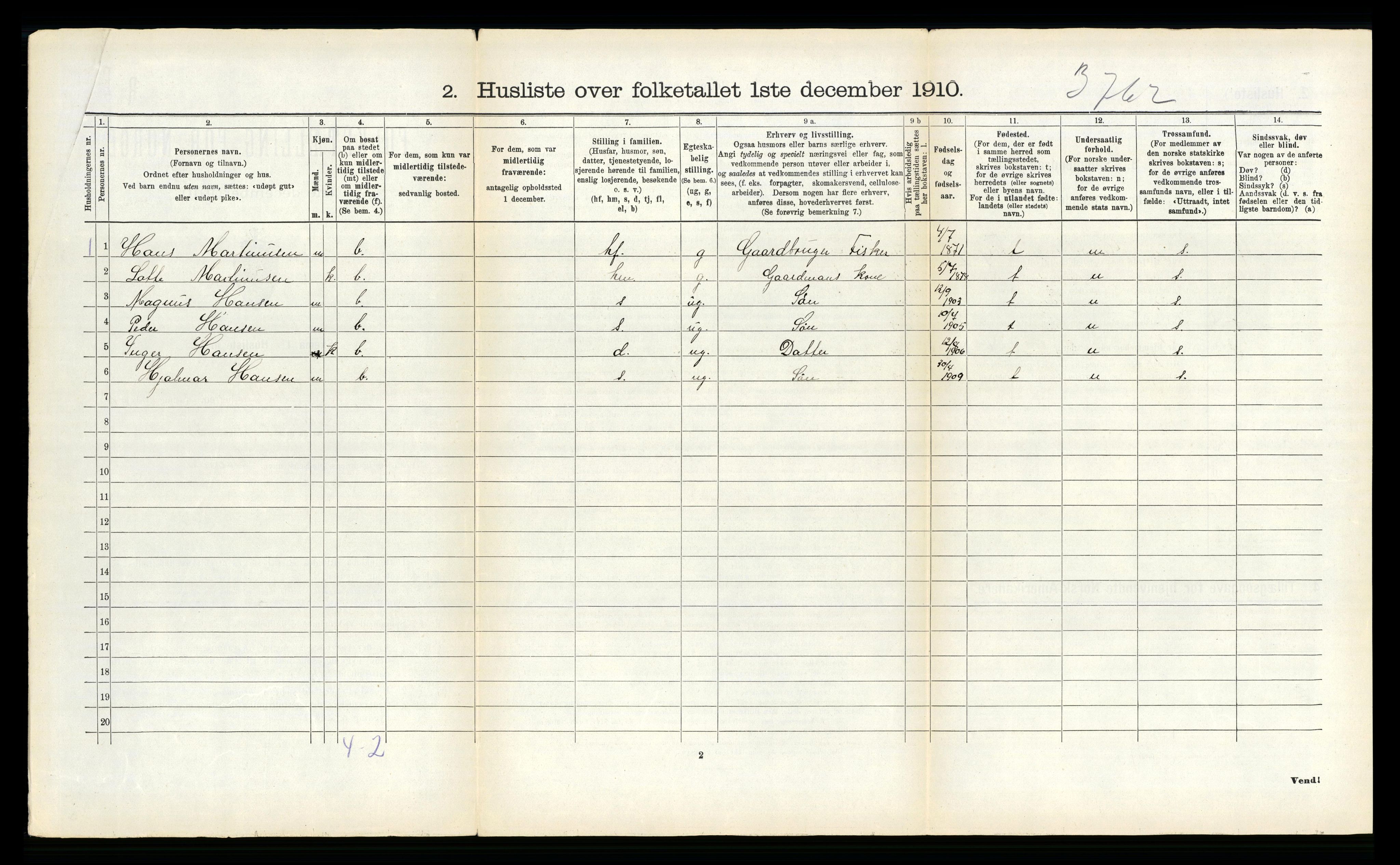 RA, 1910 census for Dverberg, 1910, p. 893