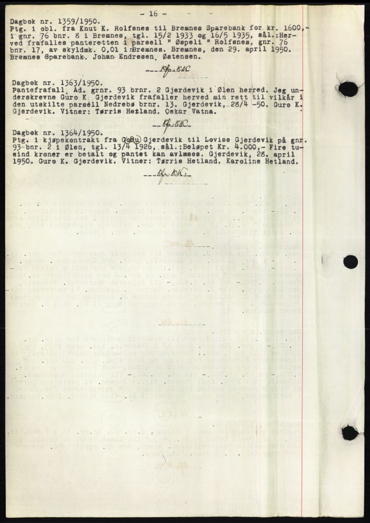 Sunnhordland sorenskrivar, AV/SAB-A-2401: Mortgage book no. B75-79, 1948-1950, Diary no: : 1359/1950
