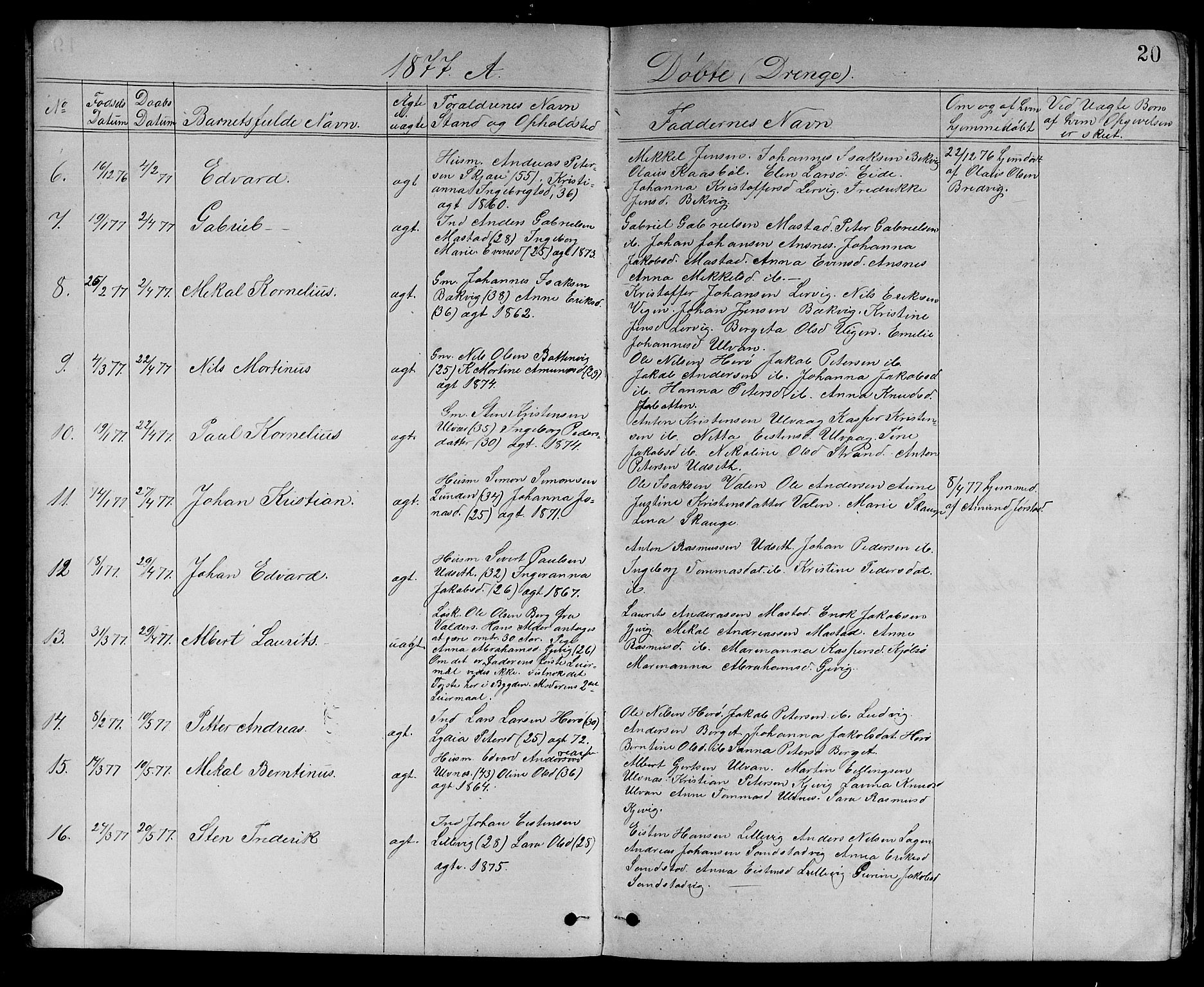 Ministerialprotokoller, klokkerbøker og fødselsregistre - Sør-Trøndelag, SAT/A-1456/637/L0561: Parish register (copy) no. 637C02, 1873-1882, p. 20
