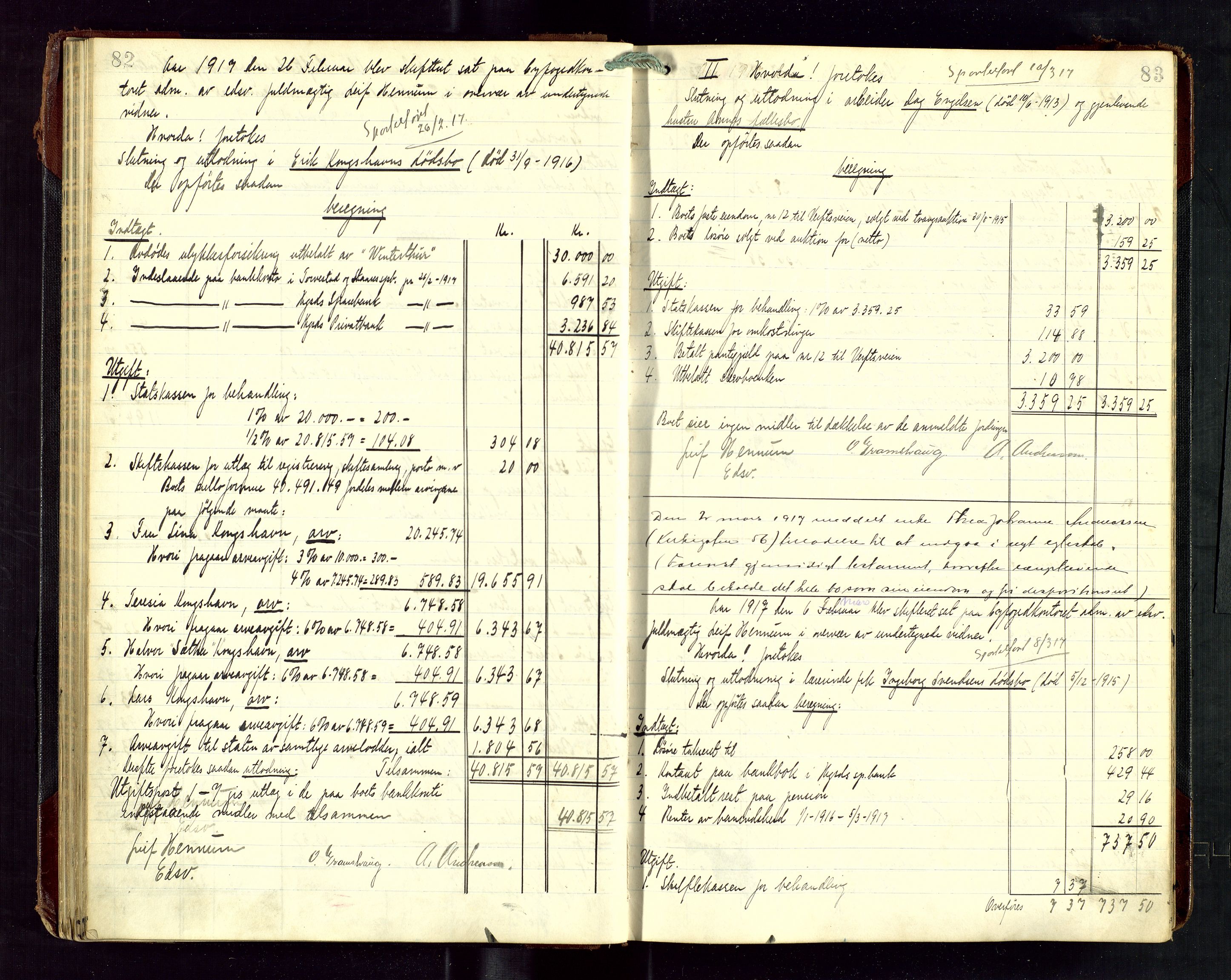 Haugesund tingrett, AV/SAST-A-101415/01/IV/IVD/L0003: Skifteutlodningsprotokoll, med register, 1915-1924, p. 82-83