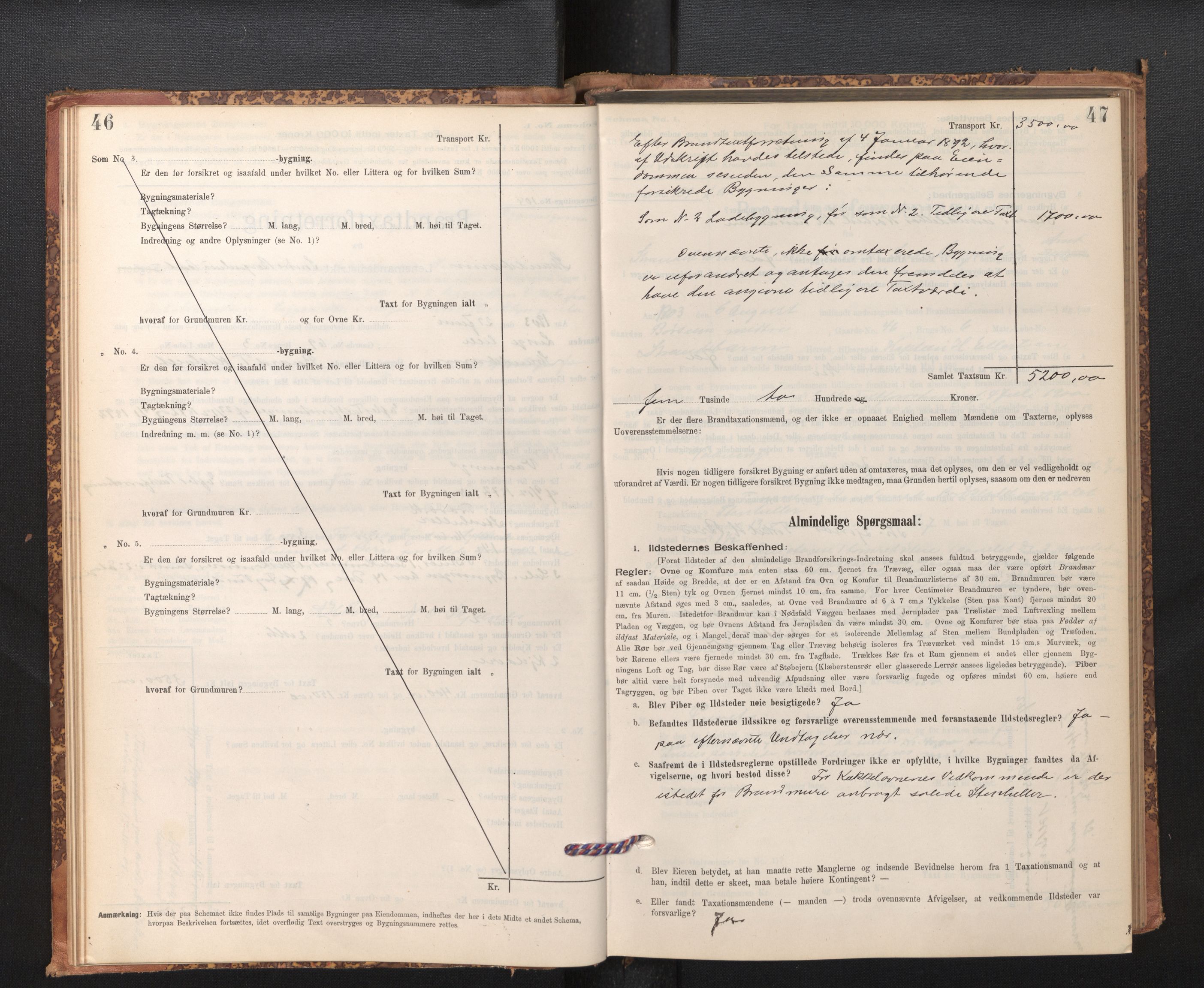 Lensmannen i Strandebarm, SAB/A-35101/0012/L0004: Branntakstprotokoll, skjematakst, 1895-1920, p. 46-47