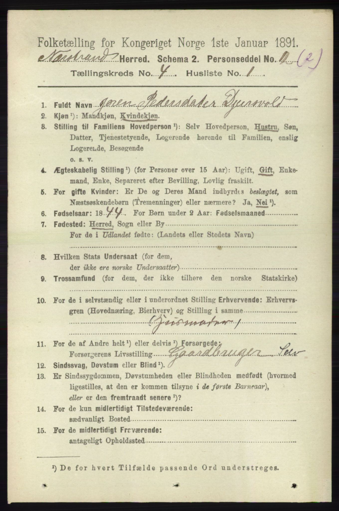 RA, 1891 census for 1139 Nedstrand, 1891, p. 649