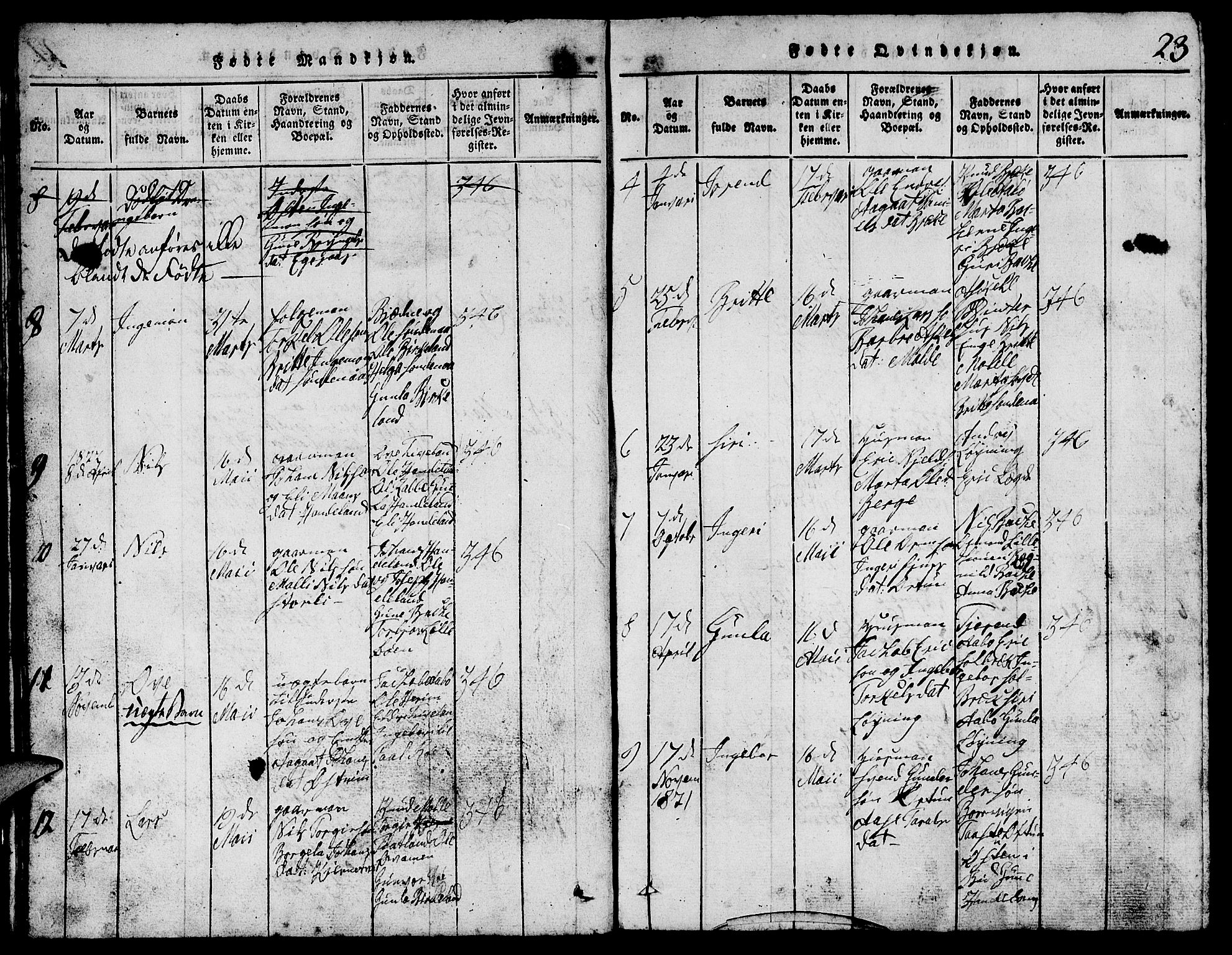 Suldal sokneprestkontor, SAST/A-101845/01/V/L0002: Parish register (copy) no. B 2, 1816-1845, p. 23