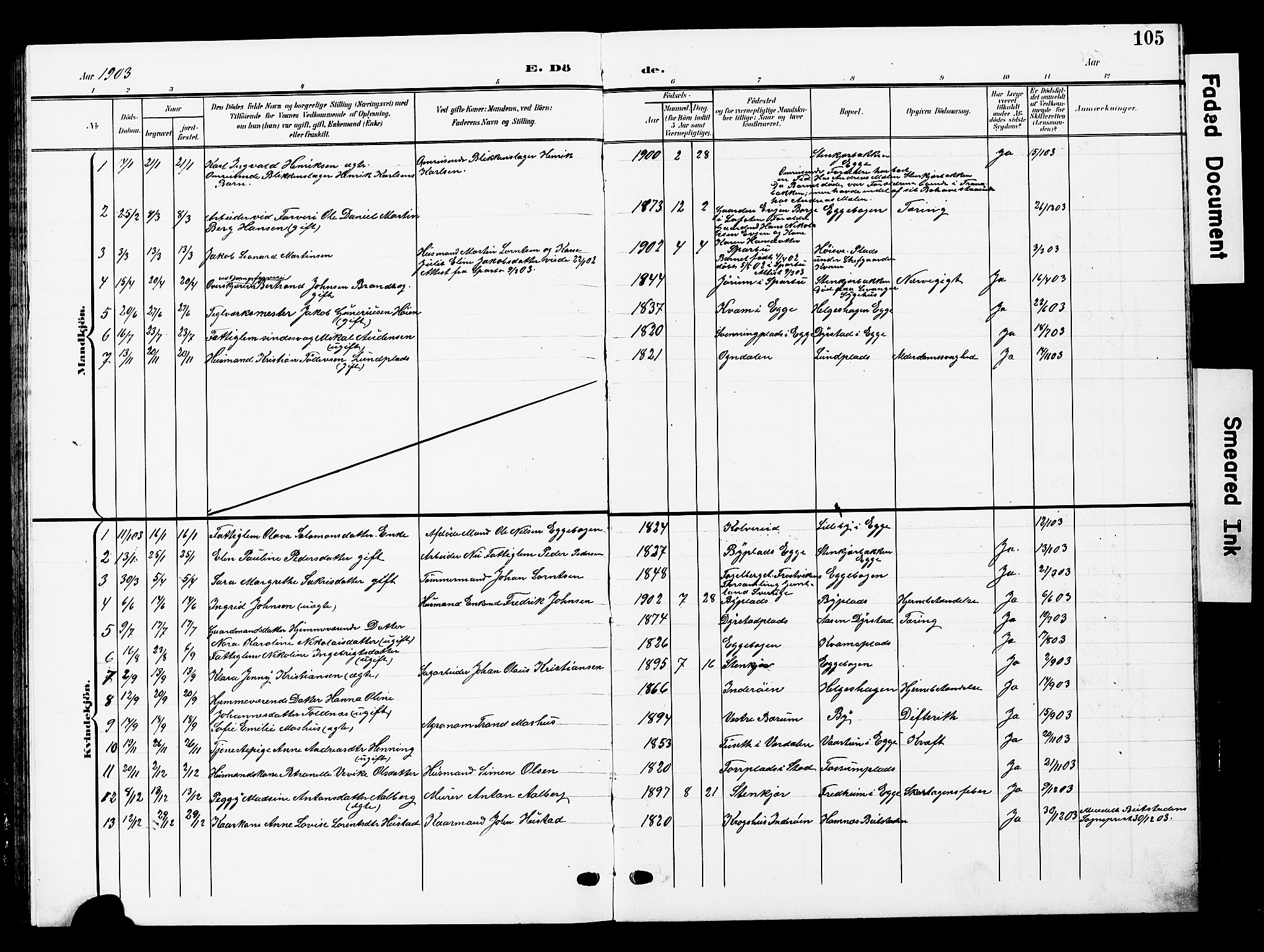 Ministerialprotokoller, klokkerbøker og fødselsregistre - Nord-Trøndelag, SAT/A-1458/740/L0381: Parish register (copy) no. 740C02, 1903-1914, p. 105