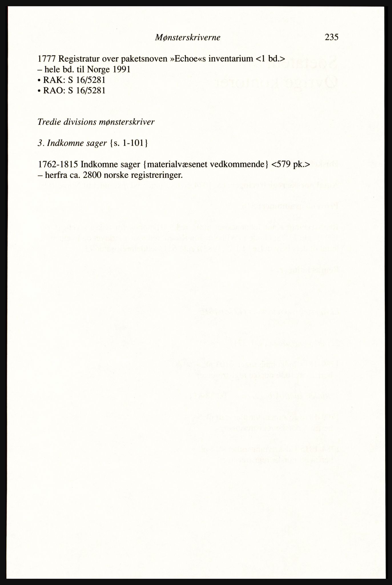 Publikasjoner utgitt av Arkivverket, PUBL/PUBL-001/A/0002: Erik Gøbel: NOREG, Tværregistratur over norgesrelevant materiale i Rigsarkivet i København (2000), 2000, p. 237