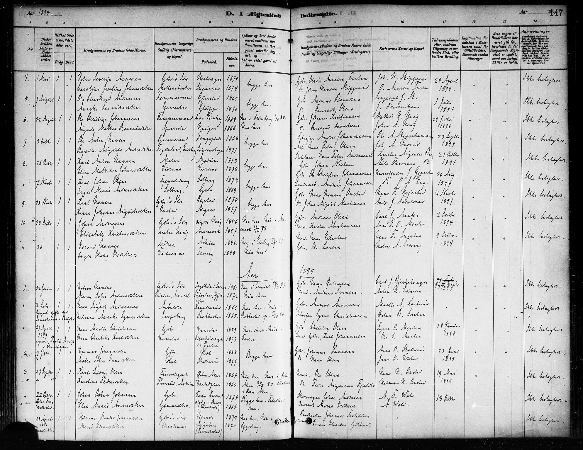 Skiptvet prestekontor Kirkebøker, AV/SAO-A-20009/F/Fa/L0009: Parish register (official) no. 9, 1878-1900, p. 147