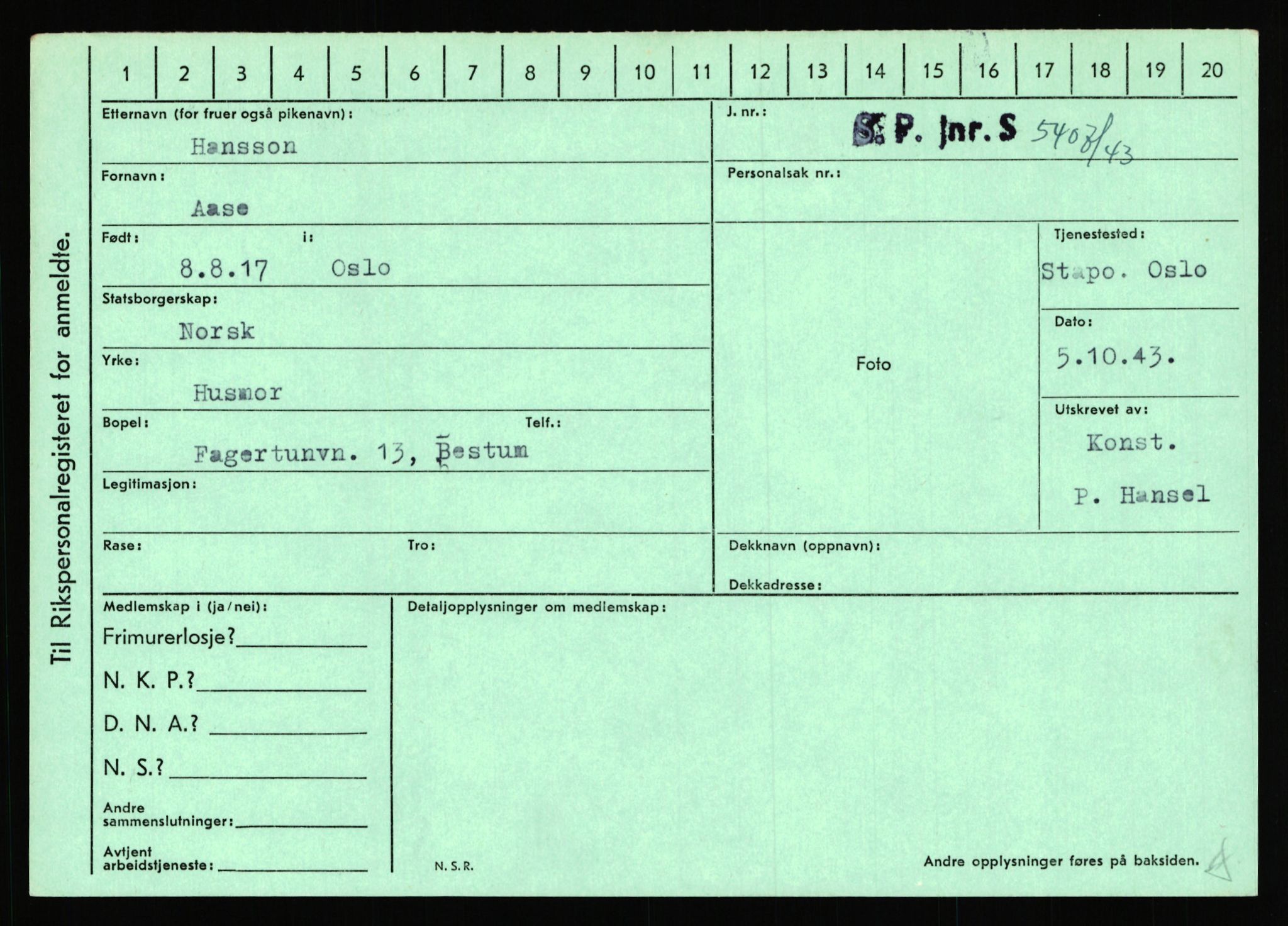 Statspolitiet - Hovedkontoret / Osloavdelingen, AV/RA-S-1329/C/Ca/L0006: Hanche - Hokstvedt, 1943-1945, p. 1714