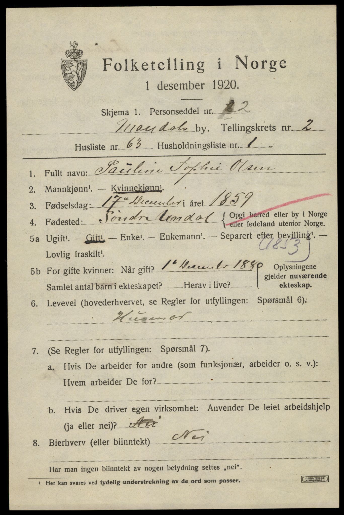 SAK, 1920 census for Mandal, 1920, p. 4791