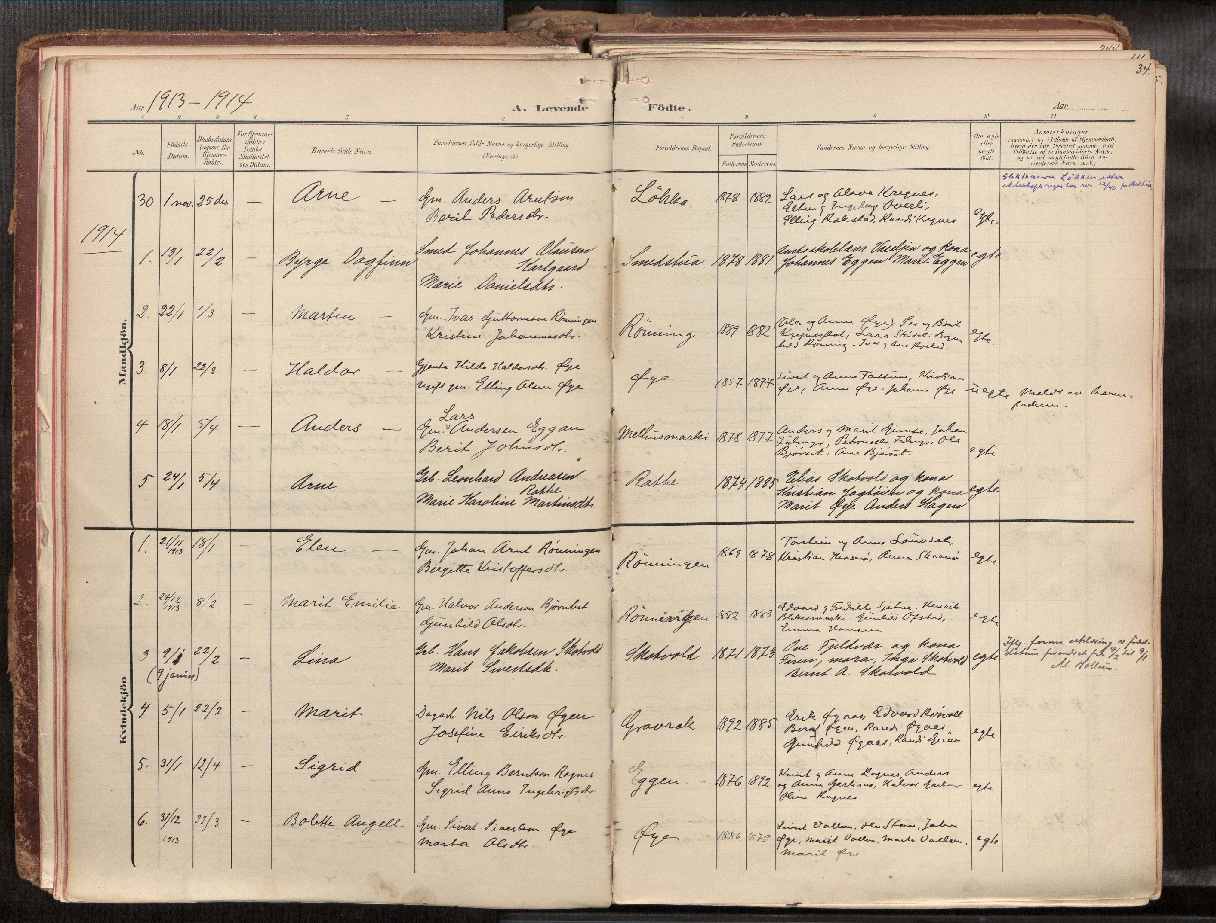 Ministerialprotokoller, klokkerbøker og fødselsregistre - Sør-Trøndelag, SAT/A-1456/691/L1085b: Parish register (official) no. 691A18, 1908-1930, p. 34