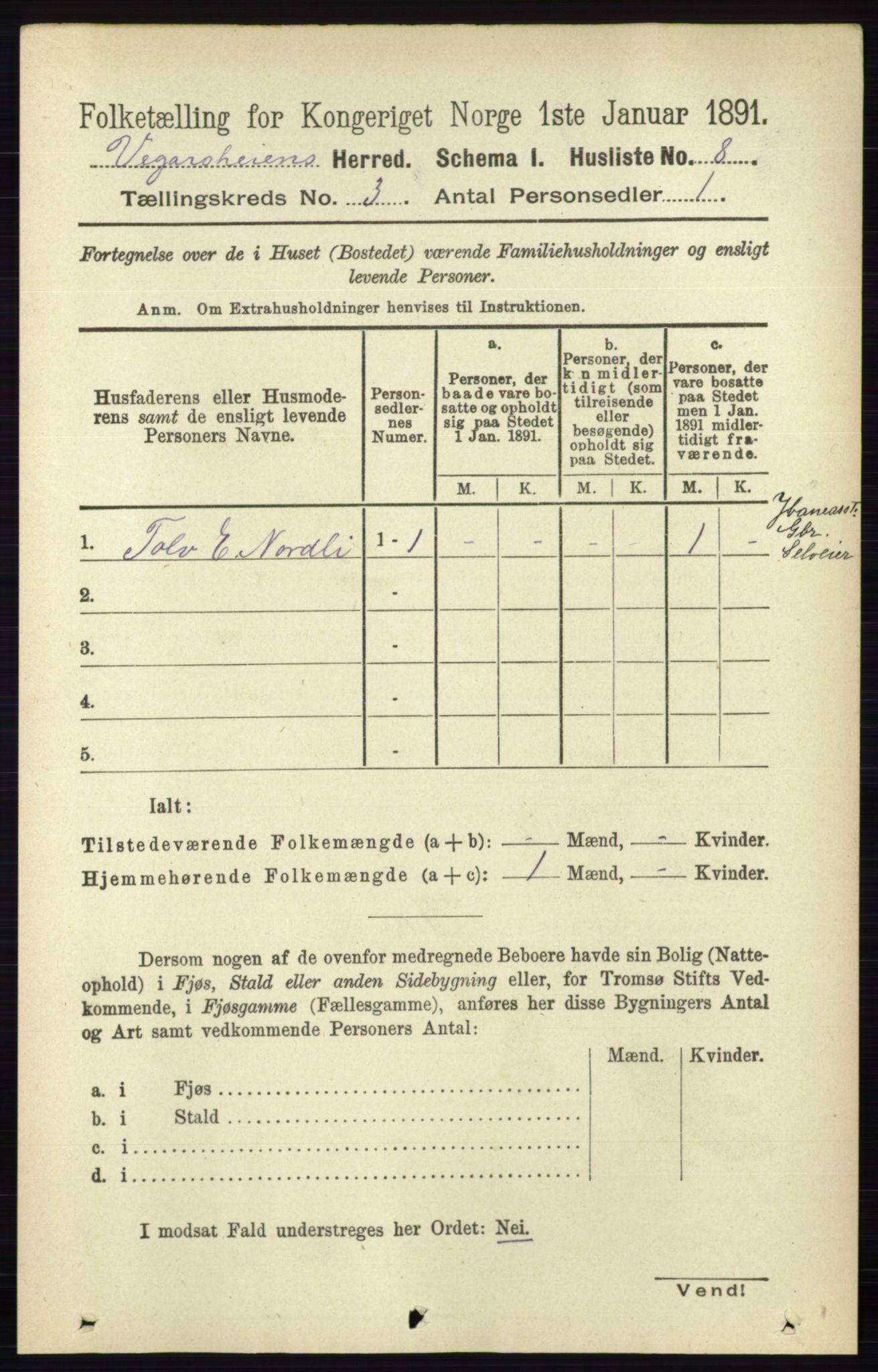 RA, 1891 census for 0912 Vegårshei, 1891, p. 610