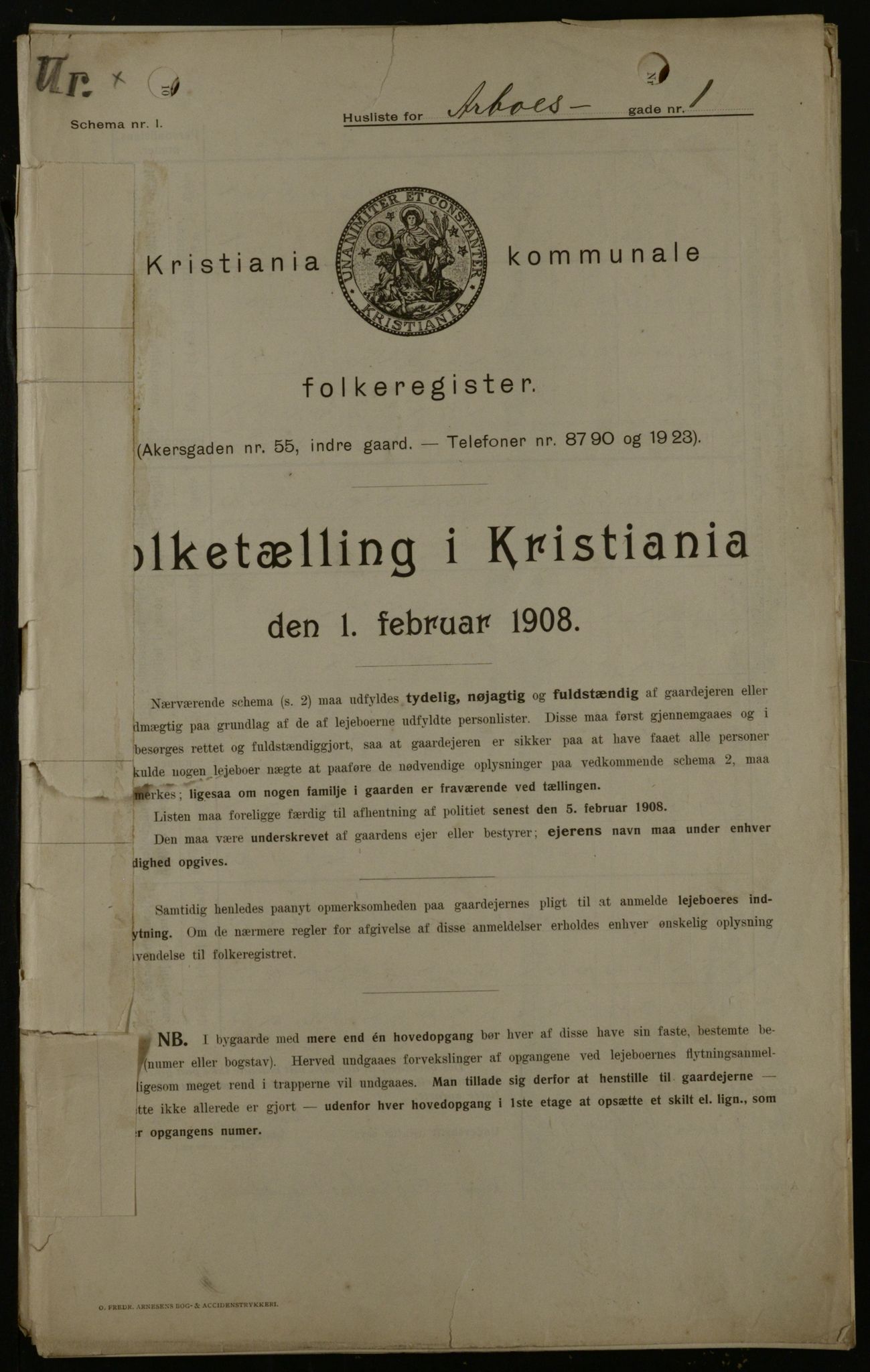 OBA, Municipal Census 1908 for Kristiania, 1908, p. 1896