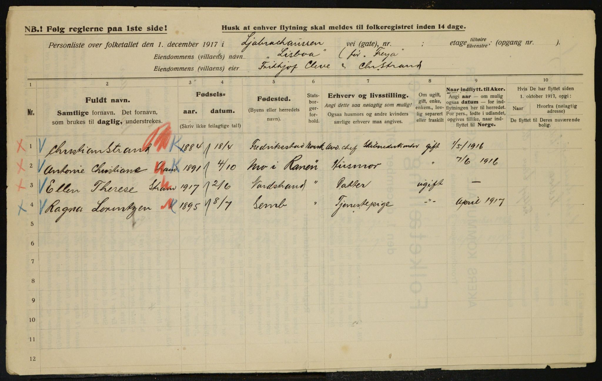 OBA, Municipal Census 1917 for Aker, 1917, p. 20145