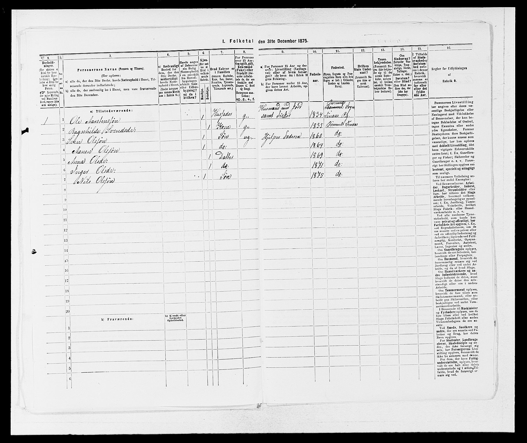 SAB, 1875 census for 1218P Finnås, 1875, p. 854