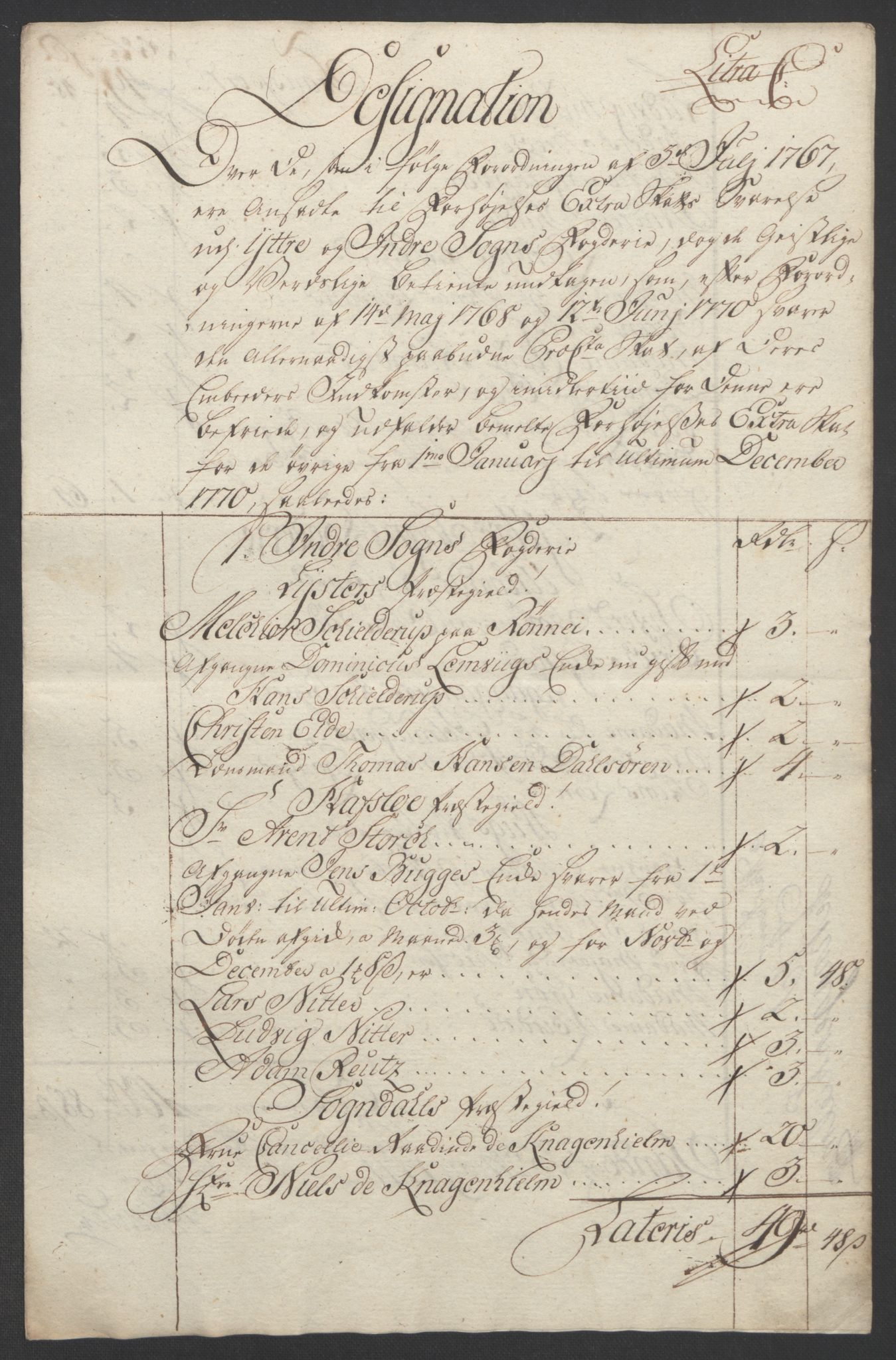 Rentekammeret inntil 1814, Realistisk ordnet avdeling, AV/RA-EA-4070/Ol/L0018: [Gg 10]: Ekstraskatten, 23.09.1762. Sogn, 1762-1772, p. 274