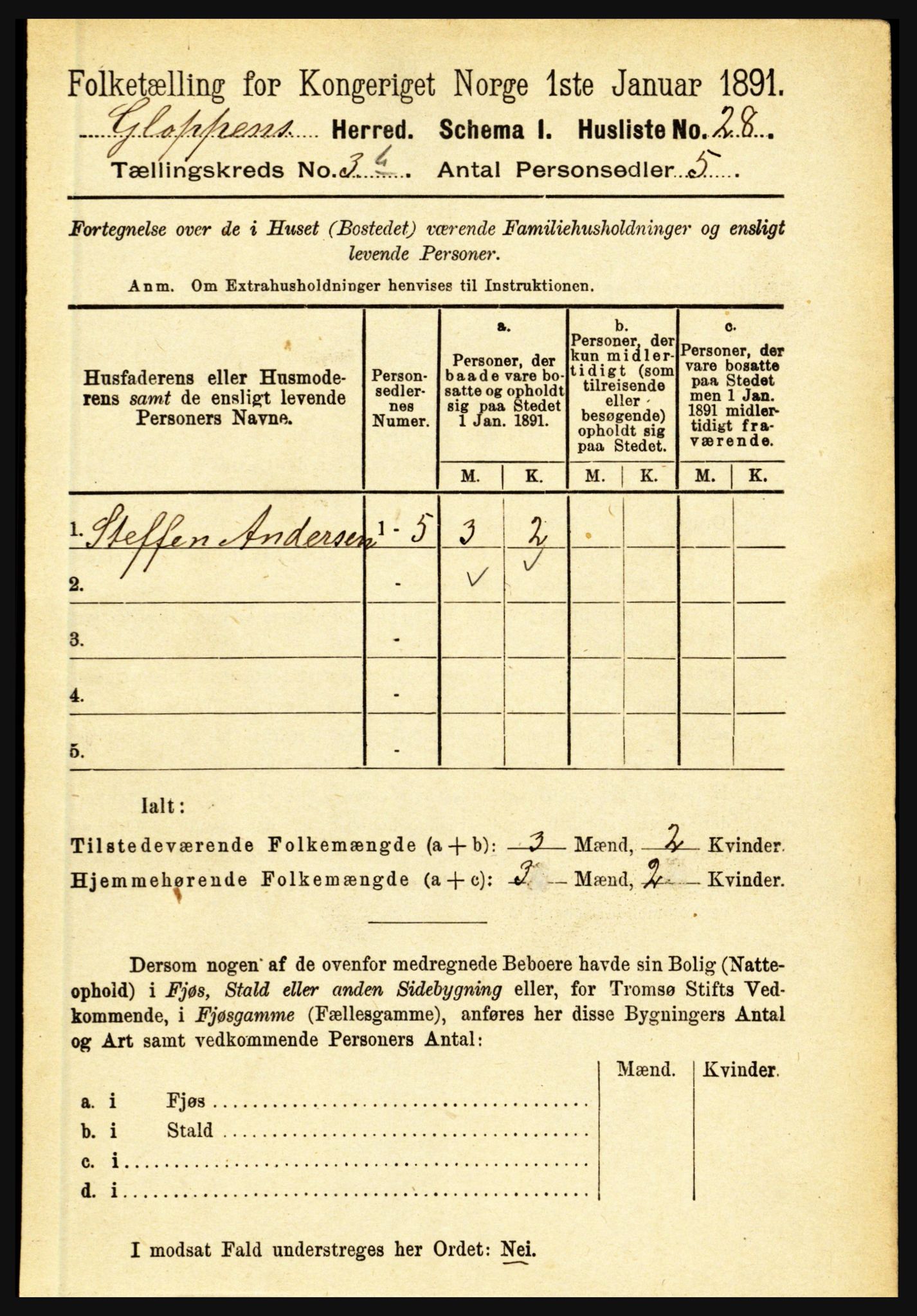 RA, 1891 census for 1445 Gloppen, 1891, p. 1444