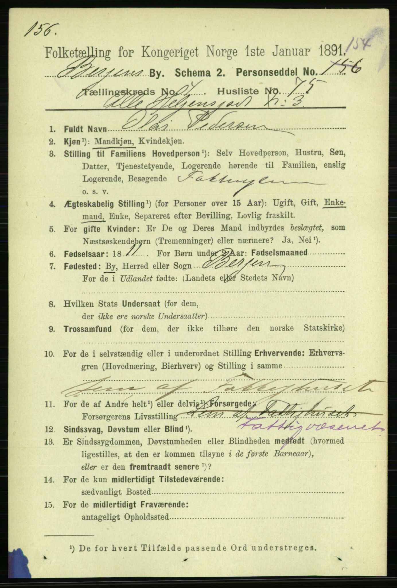 RA, 1891 Census for 1301 Bergen, 1891, p. 13685