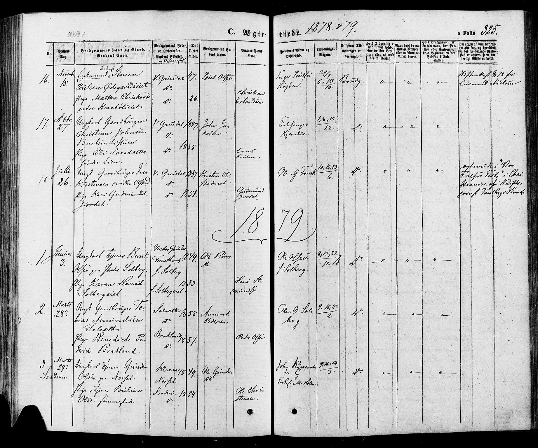 Gausdal prestekontor, AV/SAH-PREST-090/H/Ha/Haa/L0010: Parish register (official) no. 10, 1867-1886, p. 325