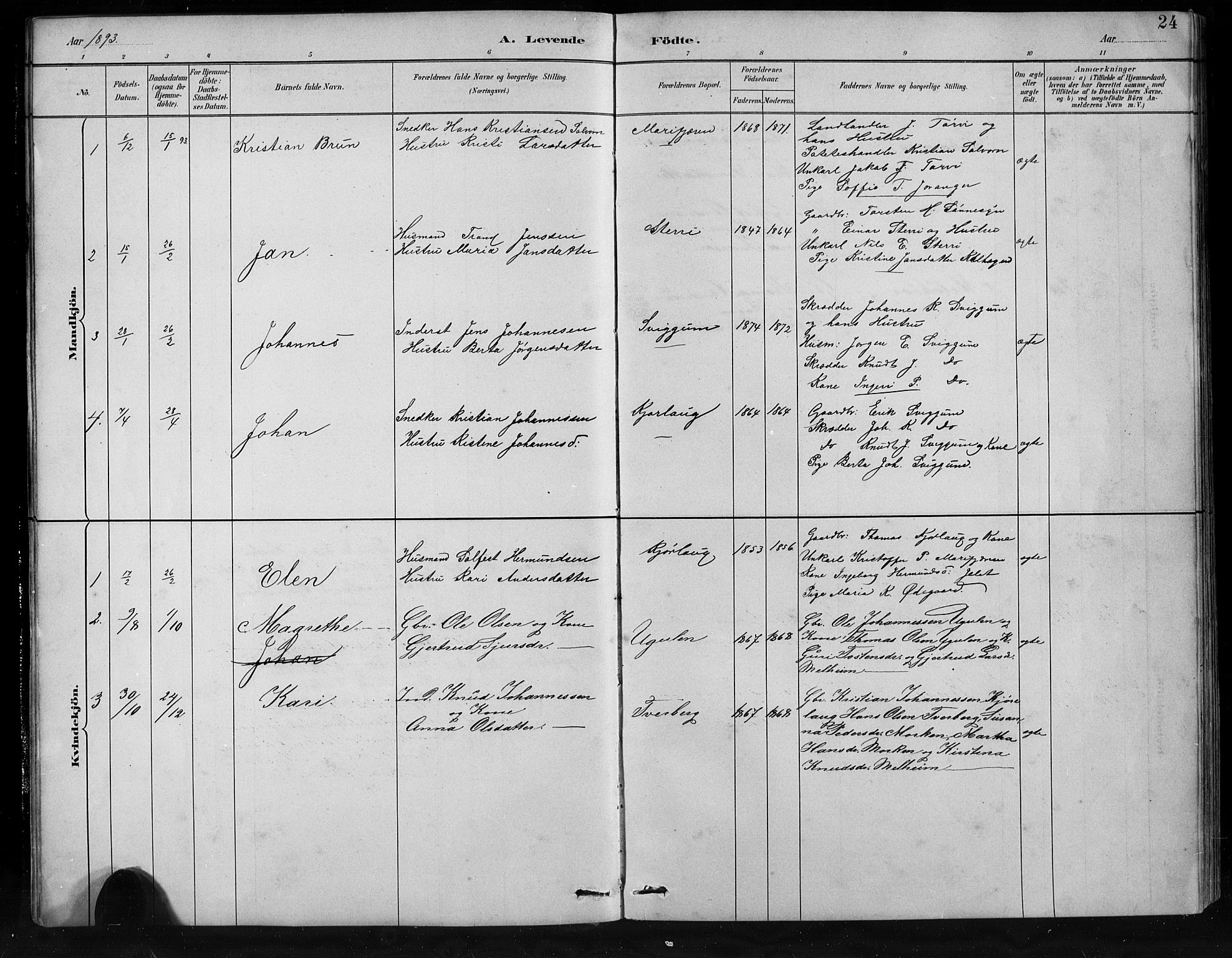 Jostedal sokneprestembete, AV/SAB-A-80601/H/Hab/Habb/L0001: Parish register (copy) no. B 1, 1882-1921, p. 24