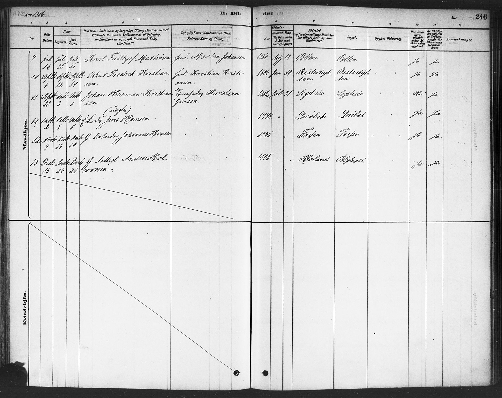 Drøbak prestekontor Kirkebøker, SAO/A-10142a/F/Fc/L0002: Parish register (official) no. III 2, 1878-1891, p. 246