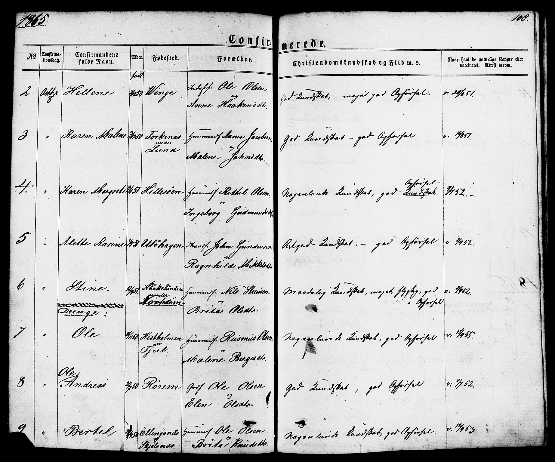 Nedstrand sokneprestkontor, AV/SAST-A-101841/01/IV: Parish register (official) no. A 10, 1861-1887, p. 108